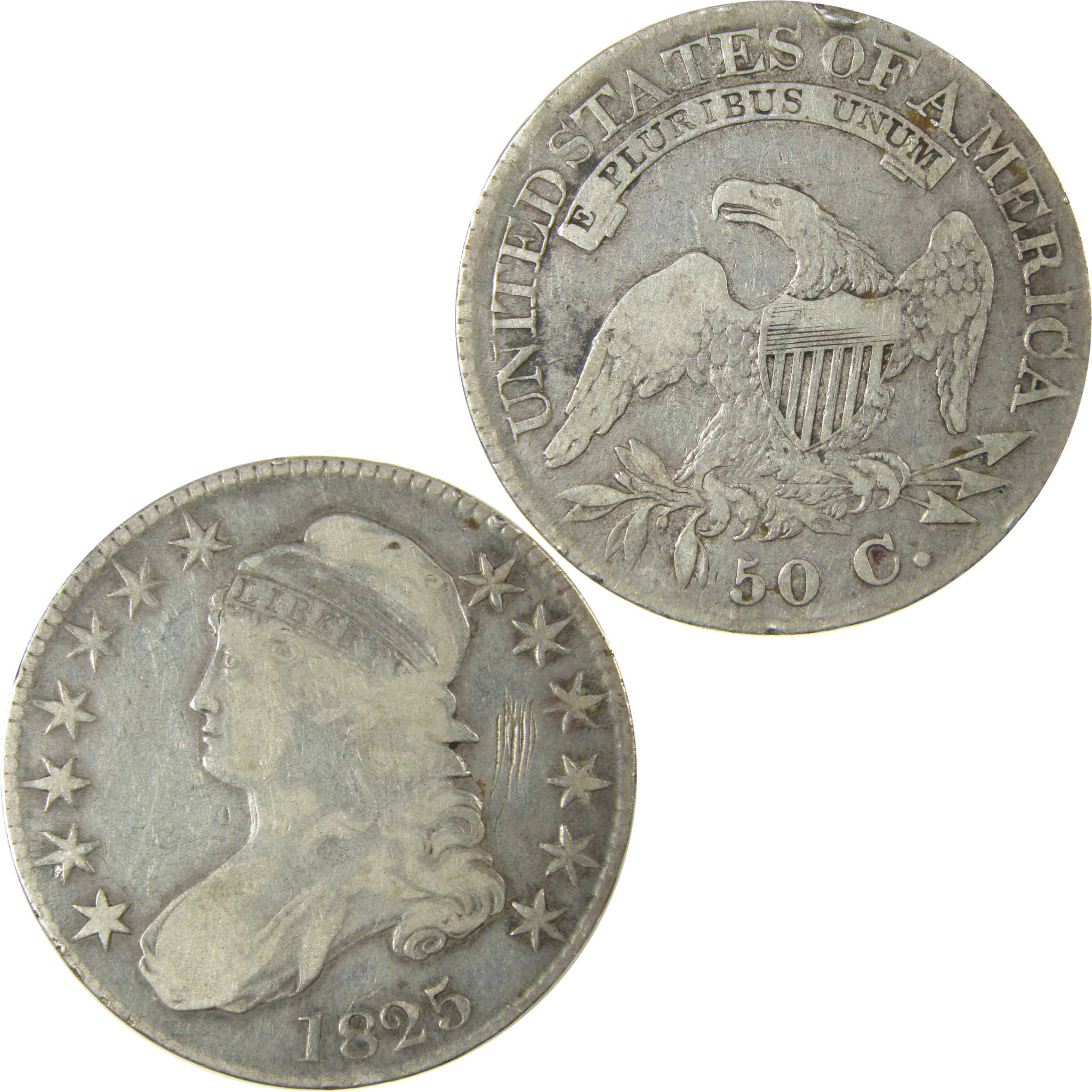 1825 Capped Bust Silver 50c VG Very Good Details SKU:CP1502