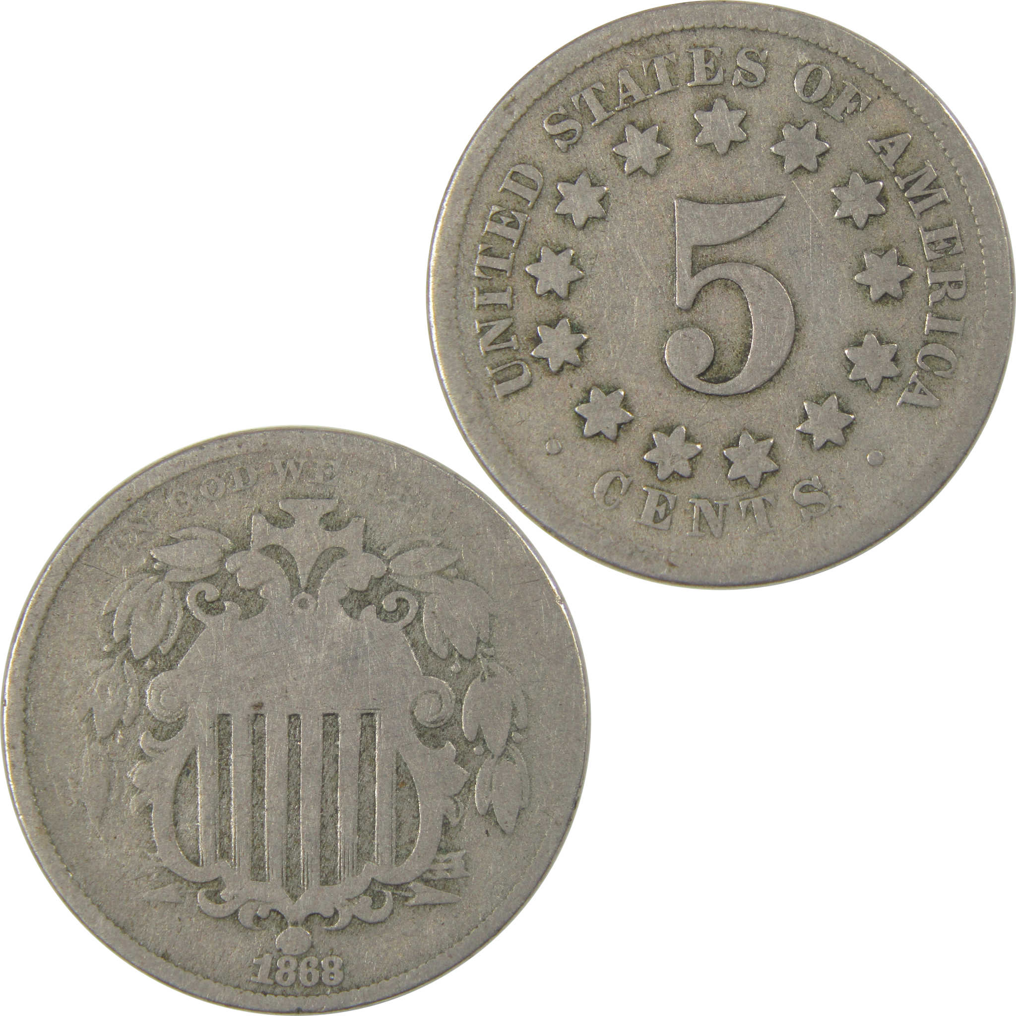 1868 Shield Nickel G Good 5c Coin SKU:I23830