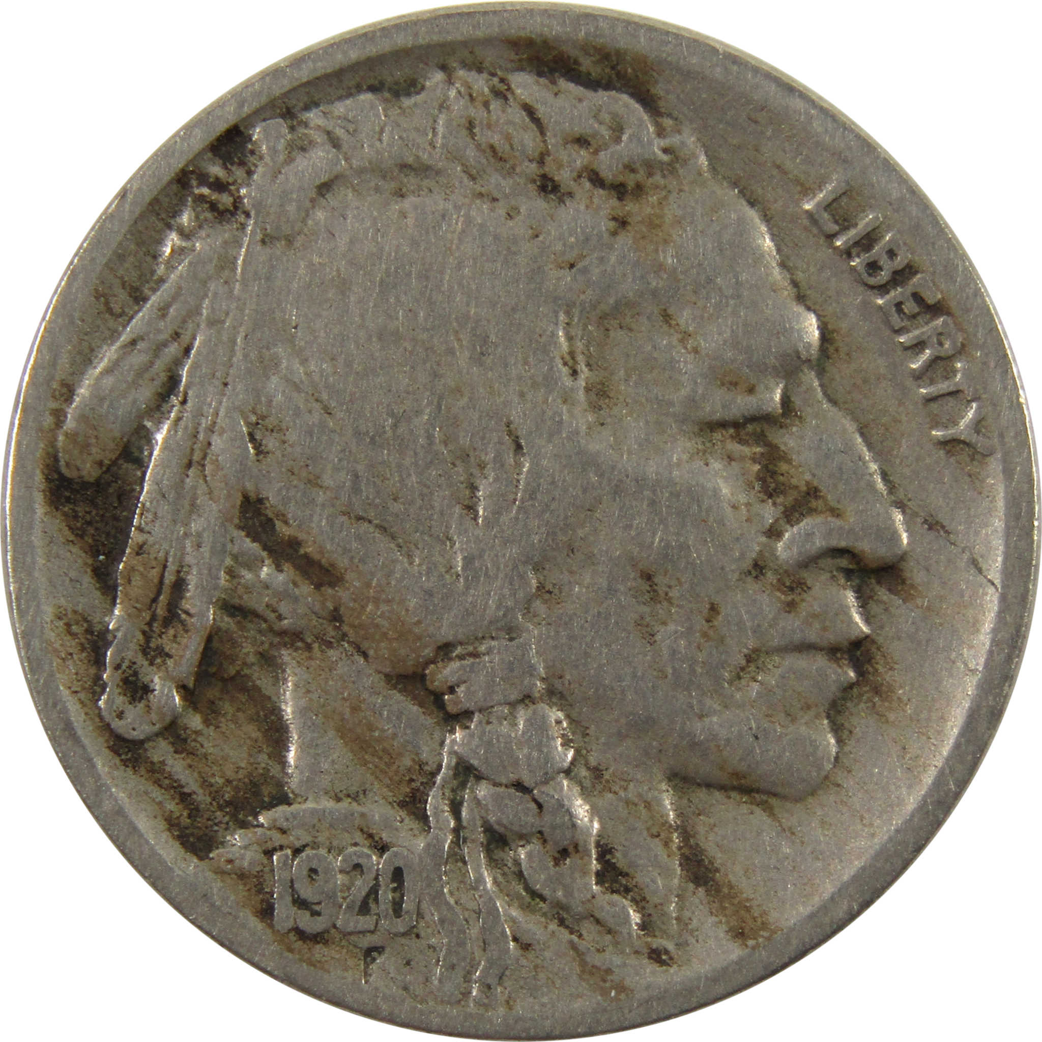 1920 D Indian Head Buffalo Nickel F Fine 5c Coin SKU:I9448
