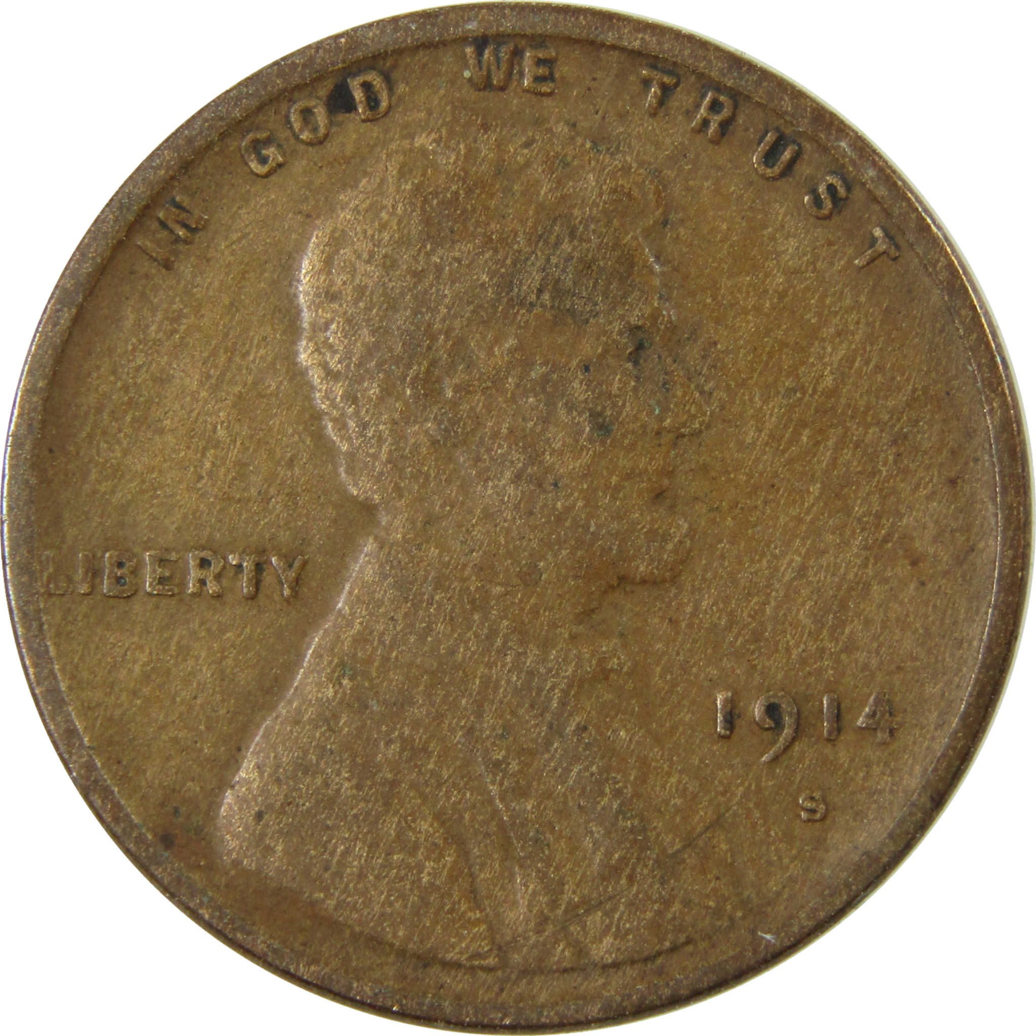 1914 S Lincoln Wheat Cent F Fine Penny 1c Coin Collectible SKU:I28143