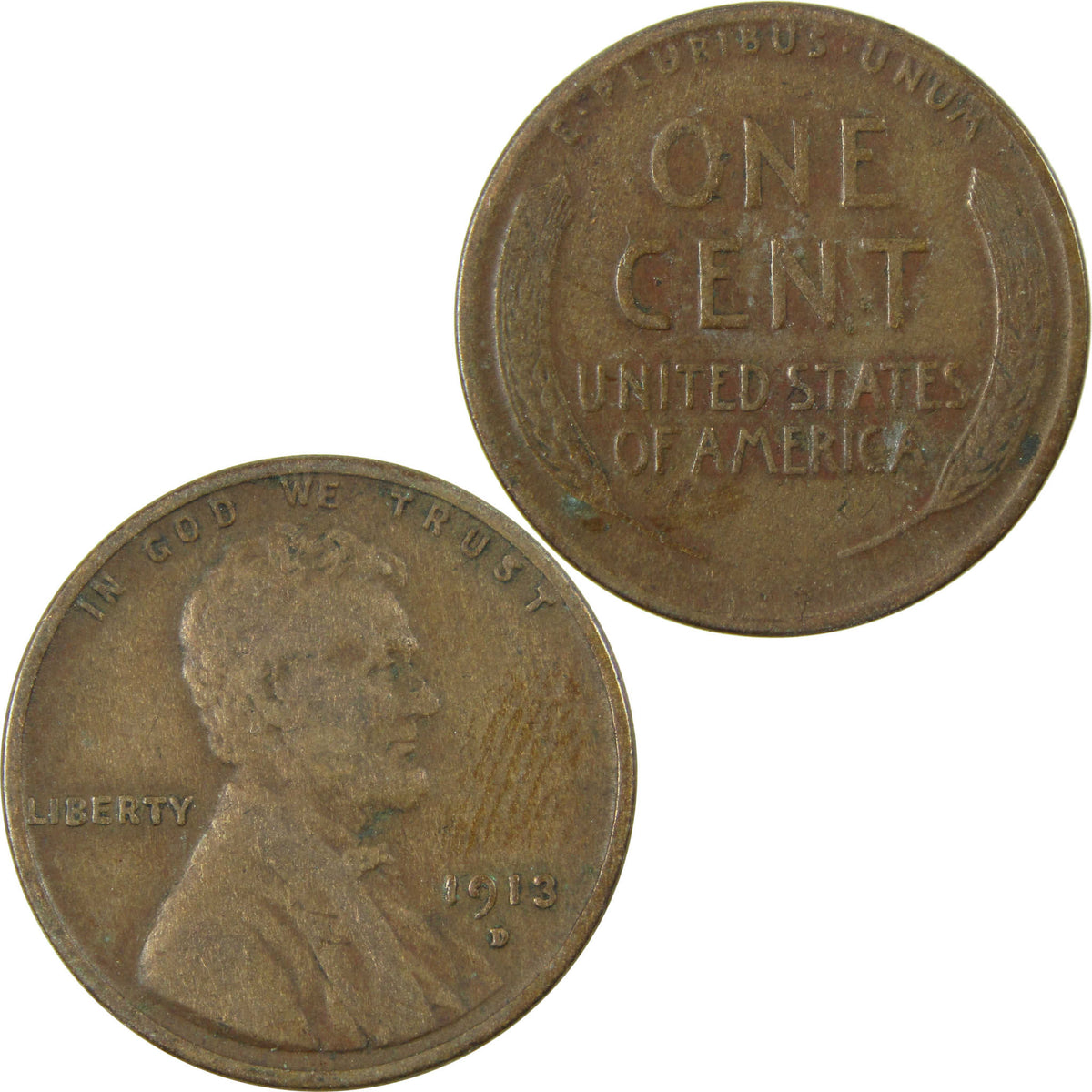 1913 D Lincoln Wheat Cent F Fine Details Penny 1c Coin SKU:I28151