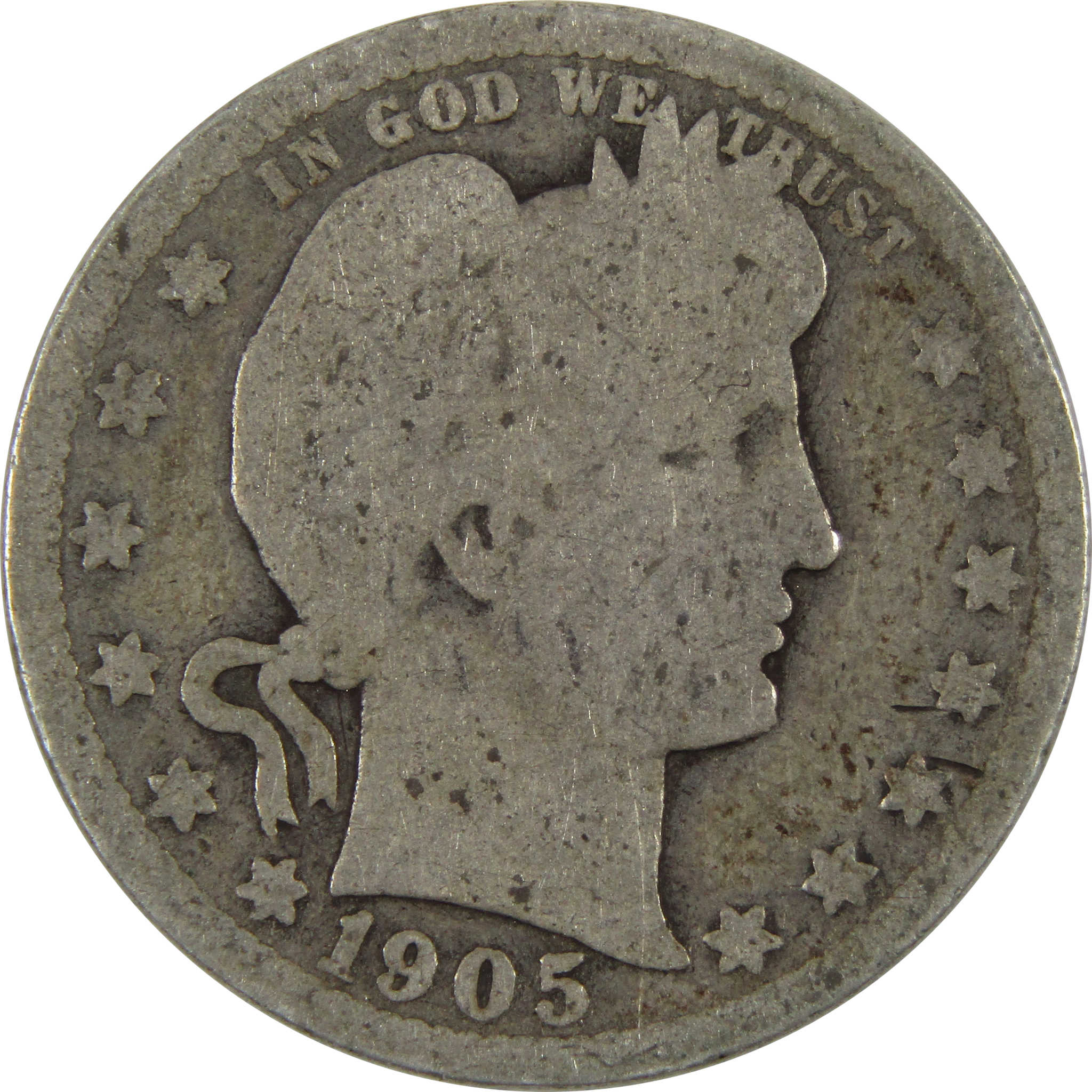 1905 O Barber Quarter AG About Good 90% Silver 25c Coin SKU:I8849