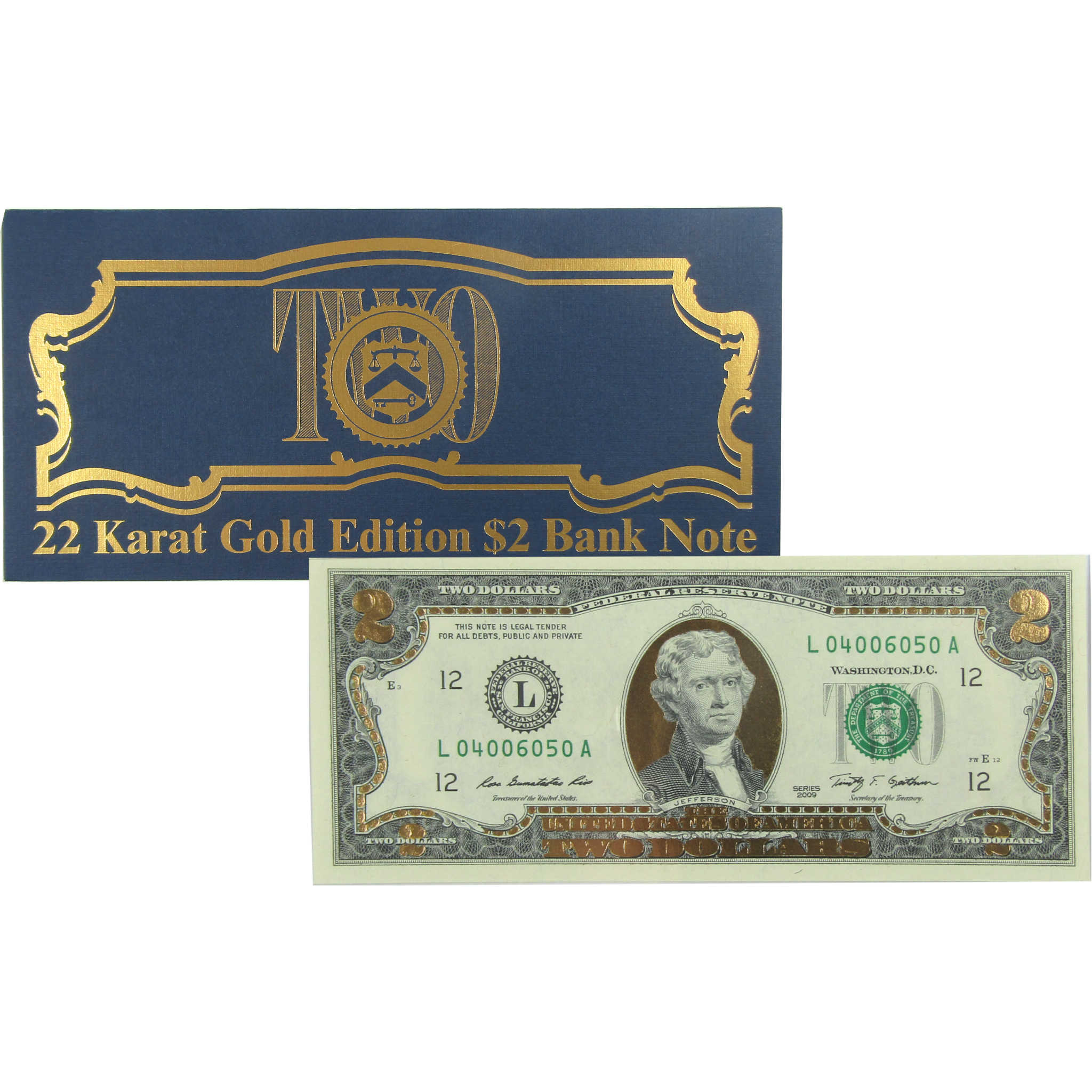 2009 $2 Federal Reserve Note 22 Karat Gold Foil Edition SKU:CPC9401