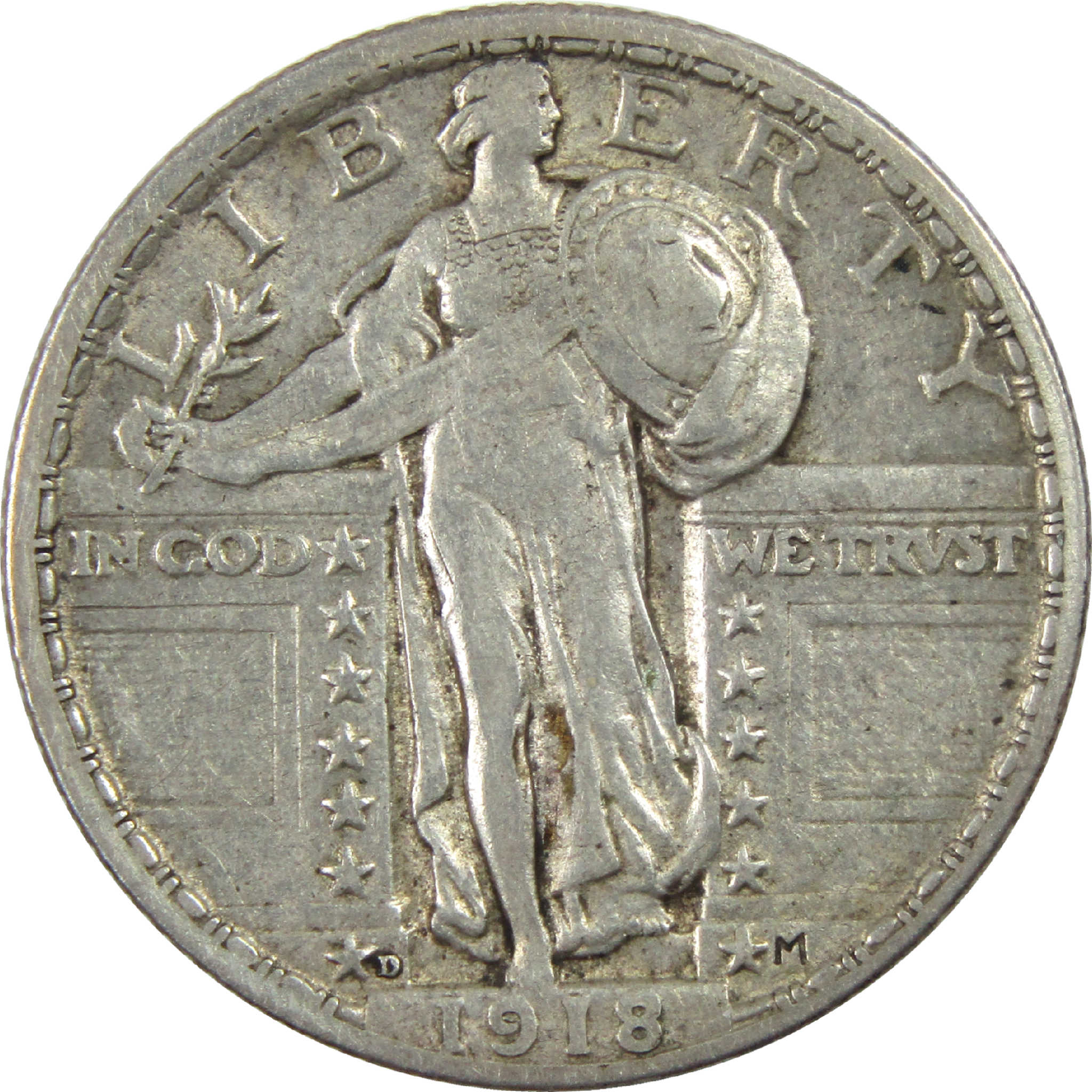 1918 D Standing Liberty Quarter XF EF Extremely Fine Silver SKU:I11820