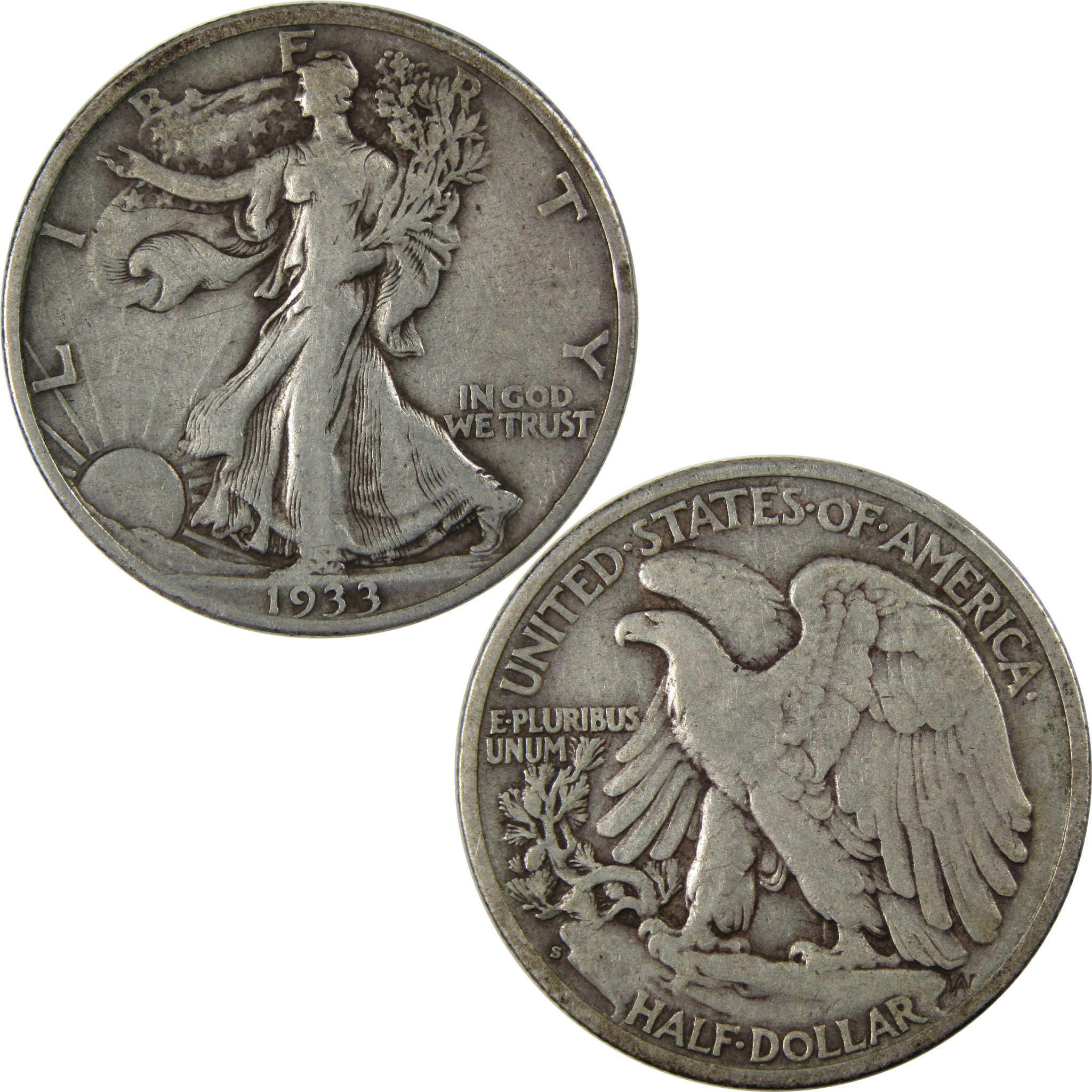 1933 S Liberty Walking Half Dollar VF Very Fine Silver SKU:I23459