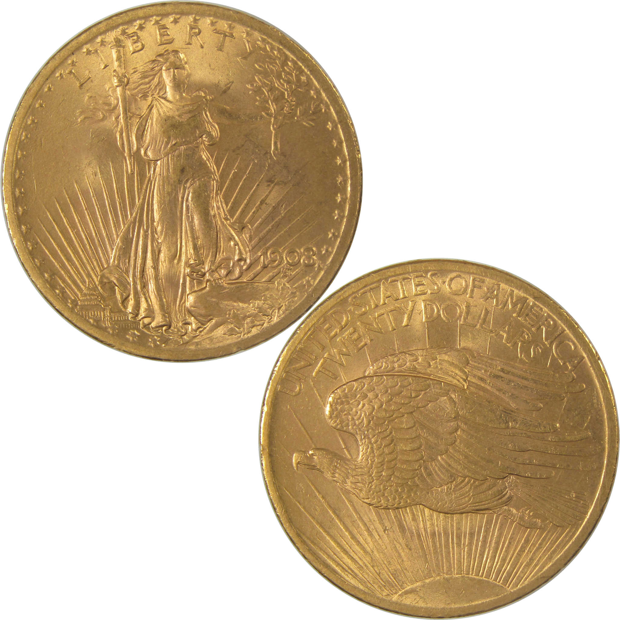 1908 No Motto Saint-Gaudens Gold Double Eagle BU Choice Uncirculated