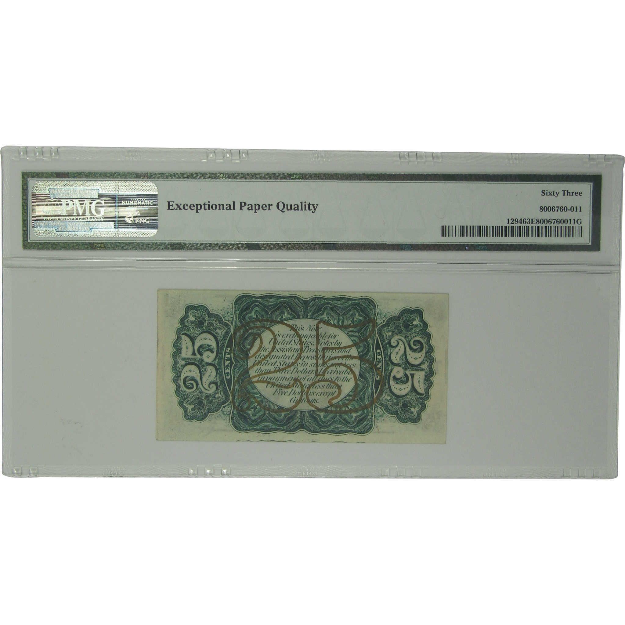 25c Fractional Note Third Issue Fr 1294 Choice Uncirculated 63 EPQ PMG