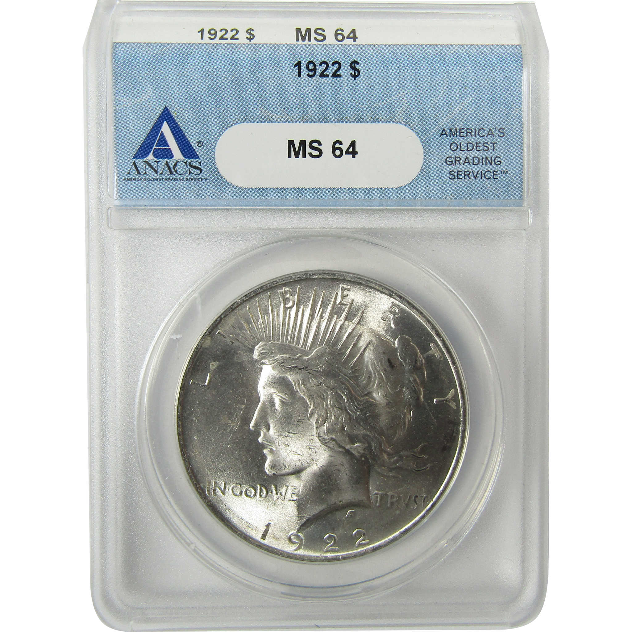 1922 Peace Silver Dollar MS 64 ANACS Uncirculated $1 Coin SKU:I28308