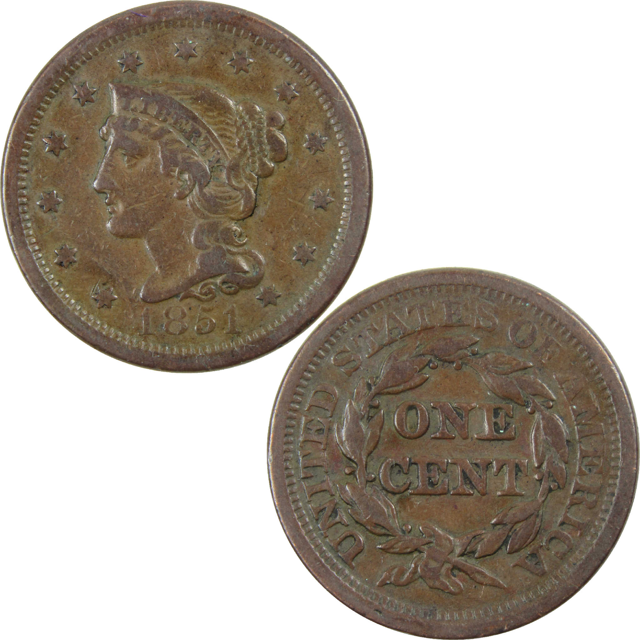 1851 Braided Hair Large Cent VF Very Fine Copper 1c SKU:I12163