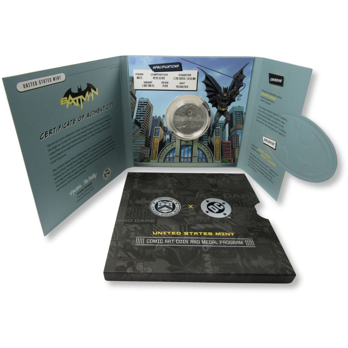 DC Comic Art Batman 1 oz .999 Silver Medal Collectible OGP COA