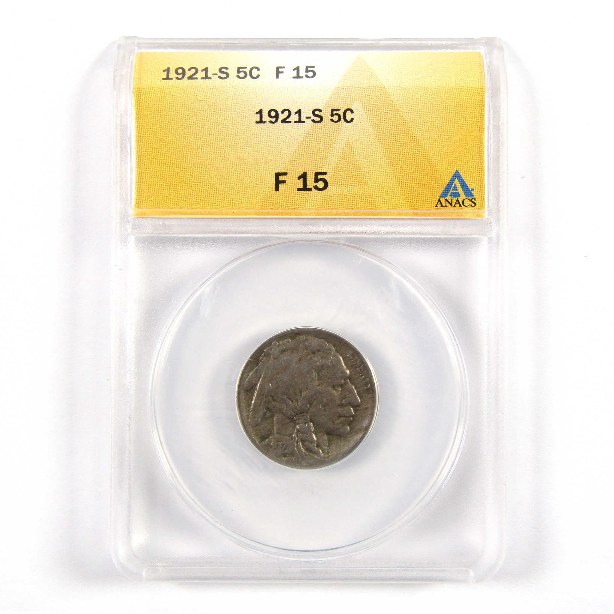 1921 S Indian Head Buffalo Nickel F 15 ANACS 5c Coin SKU:I6272