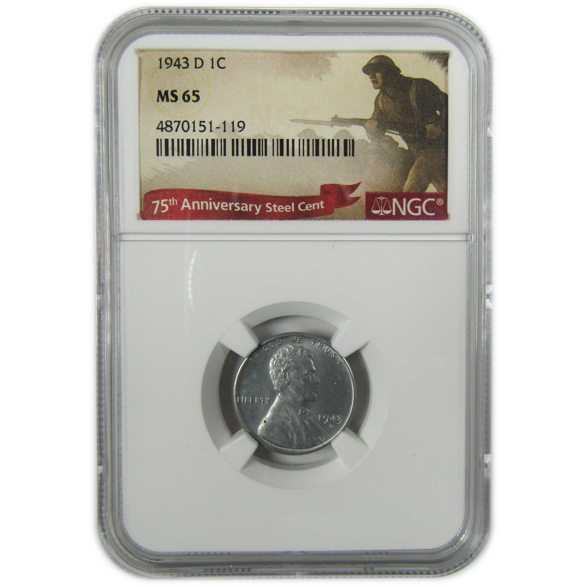 1943 D Lincoln Wheat Steel Cent MS 65 NGC 75th Anniversary SKU:CP1541