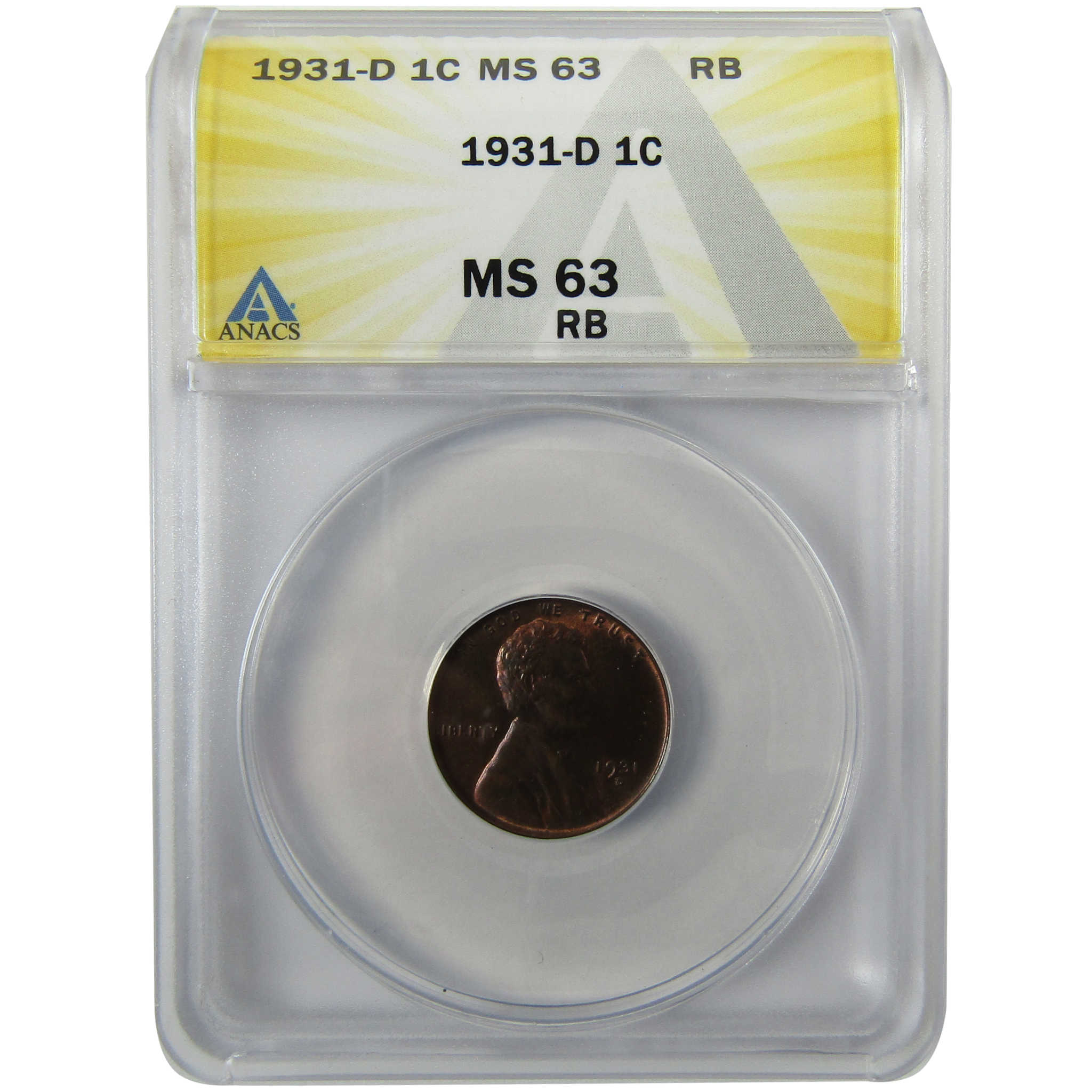 1931 D Lincoln Wheat Cent MS 63 RB ANACS Uncirculated SKU:I28471