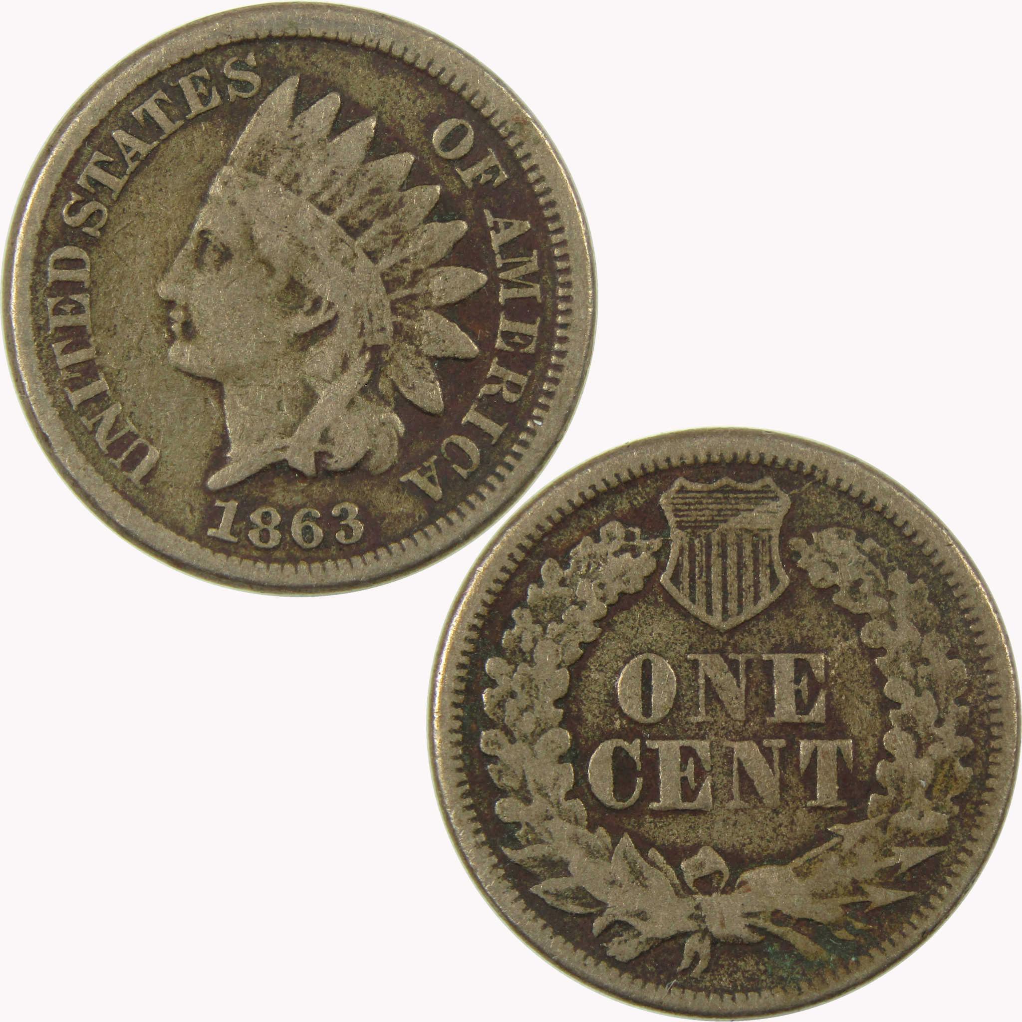 1863 Indian Head Cent VG Very Good Penny 1c Coin SKU:CP1330