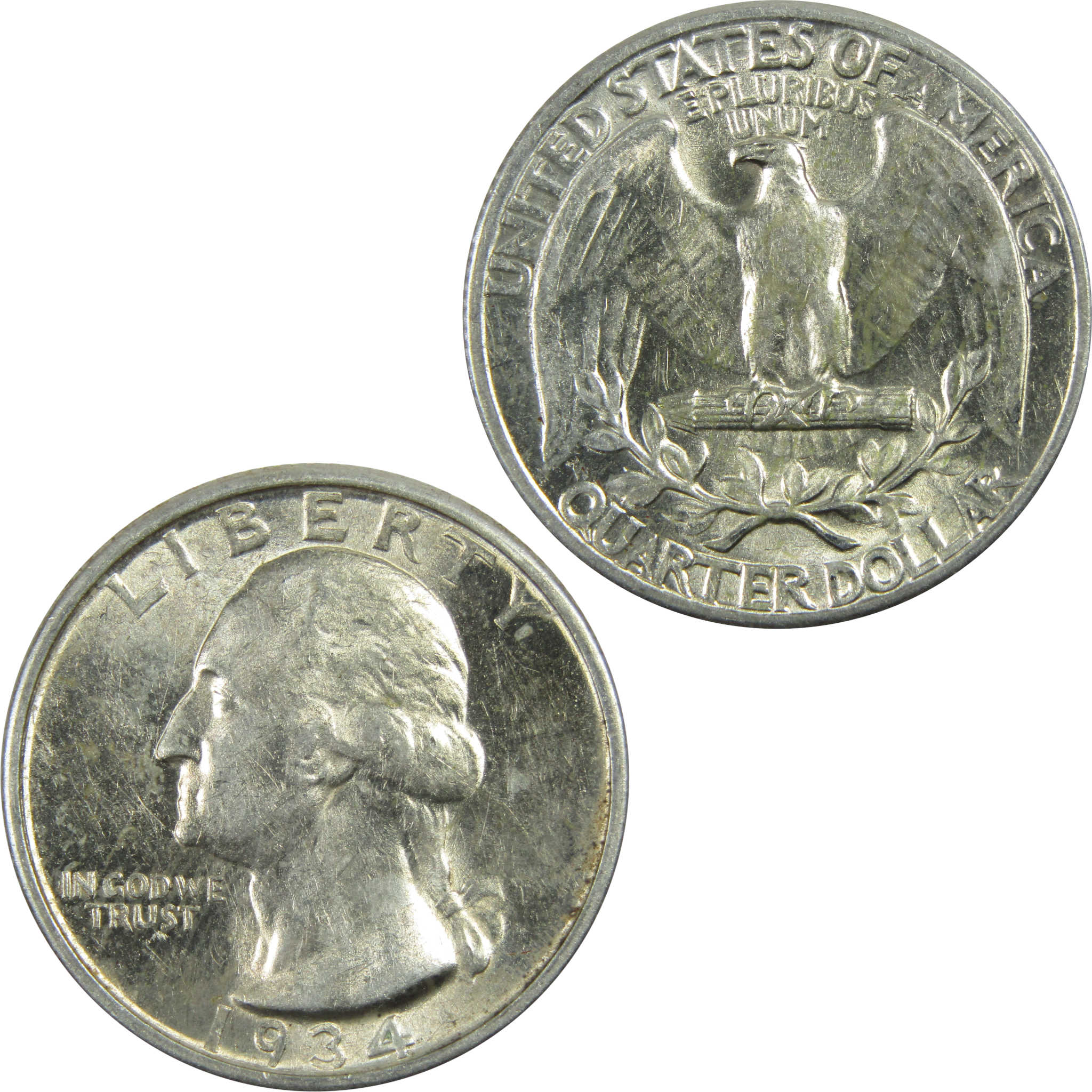 1934 Medium Motto Washington Quarter AU Silver 25c Coin SKU:I13514