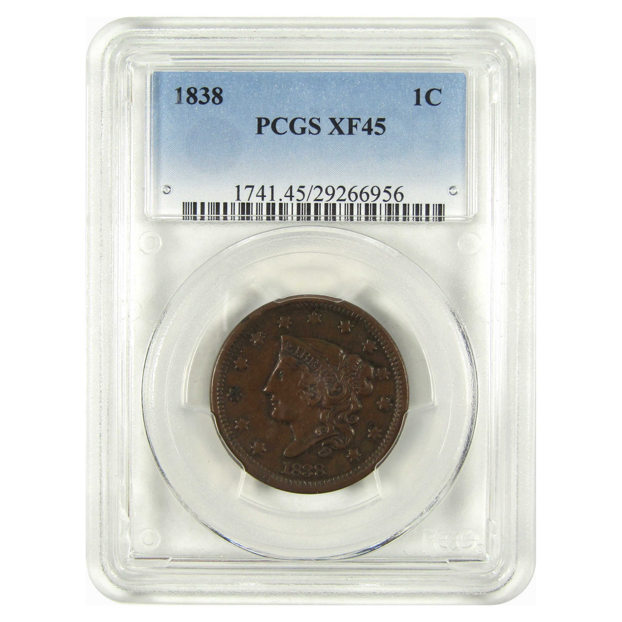 1838 Coronet Head Large Cent XF 45 PCGS Copper Penny 1c Coin SKU:I9837