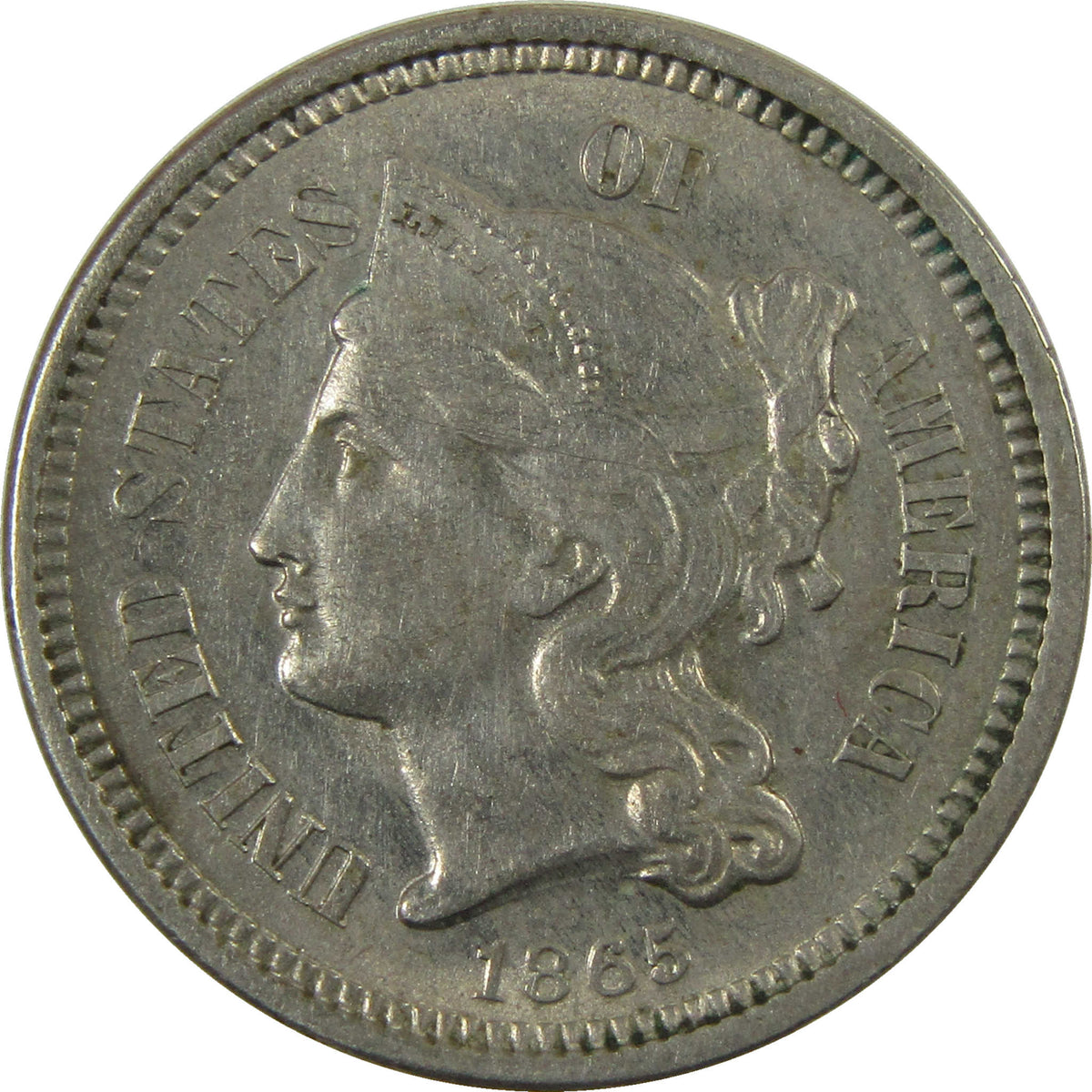 1865 Nickel Three Cent Piece XF EF Extremely Fine Details SKU:I28512