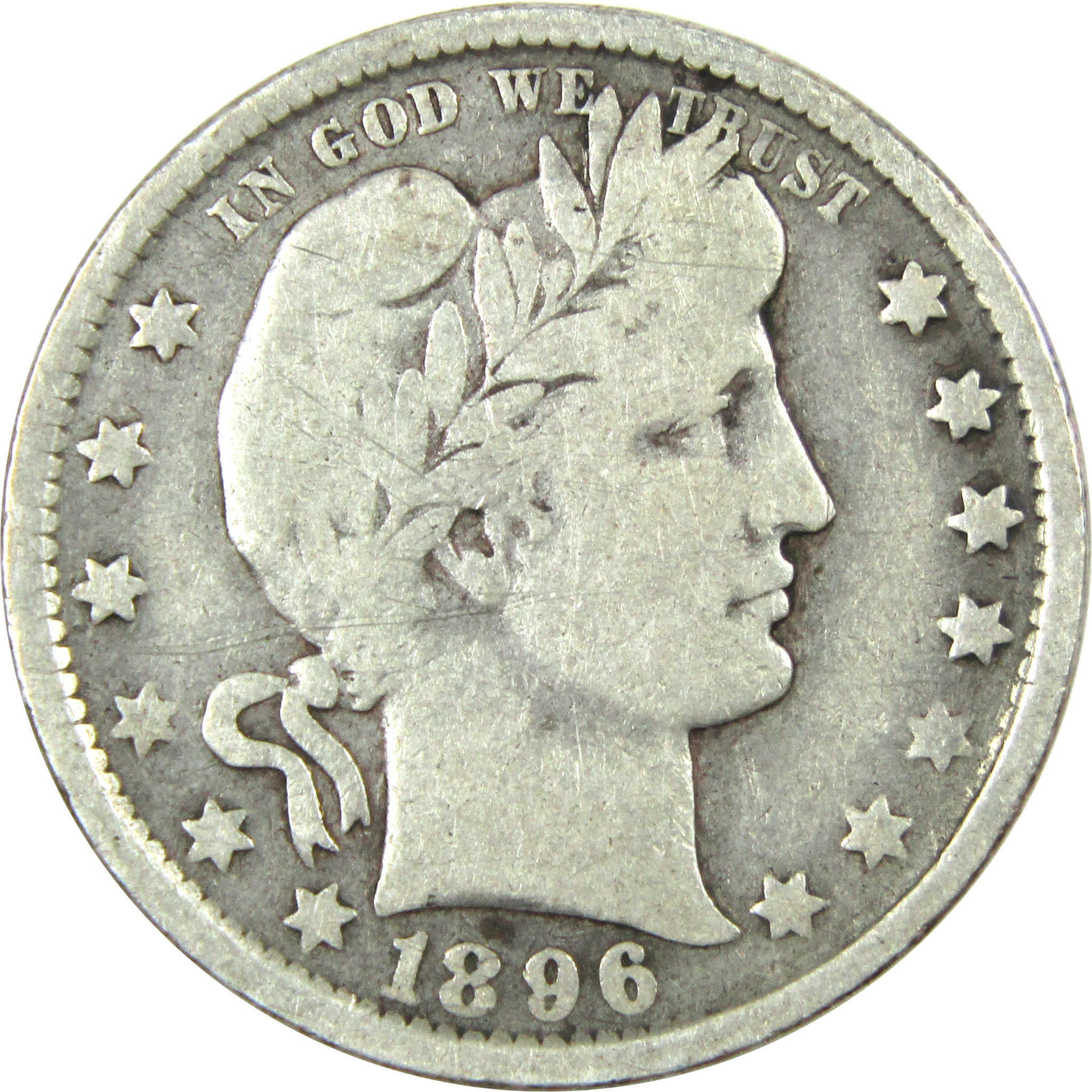 1896 O Barber Quarter VG Very Good Silver 25c Coin SKU:CPC7060