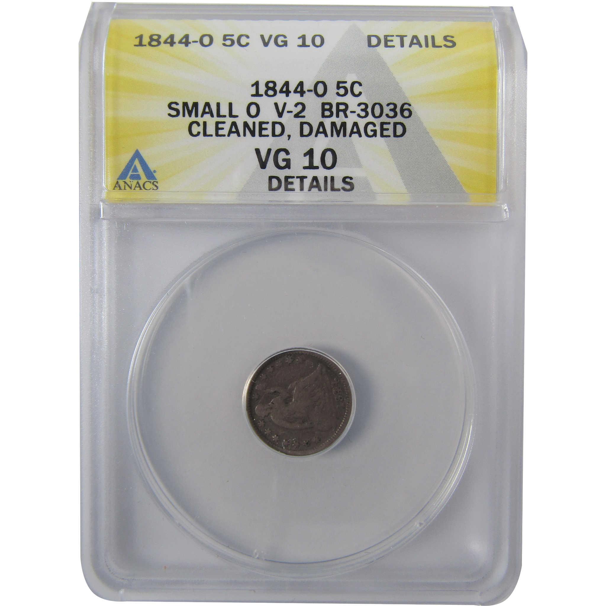 1844 O Small O V-2 Seated Half Dime VG 10 Details ANACS SKU:I25454