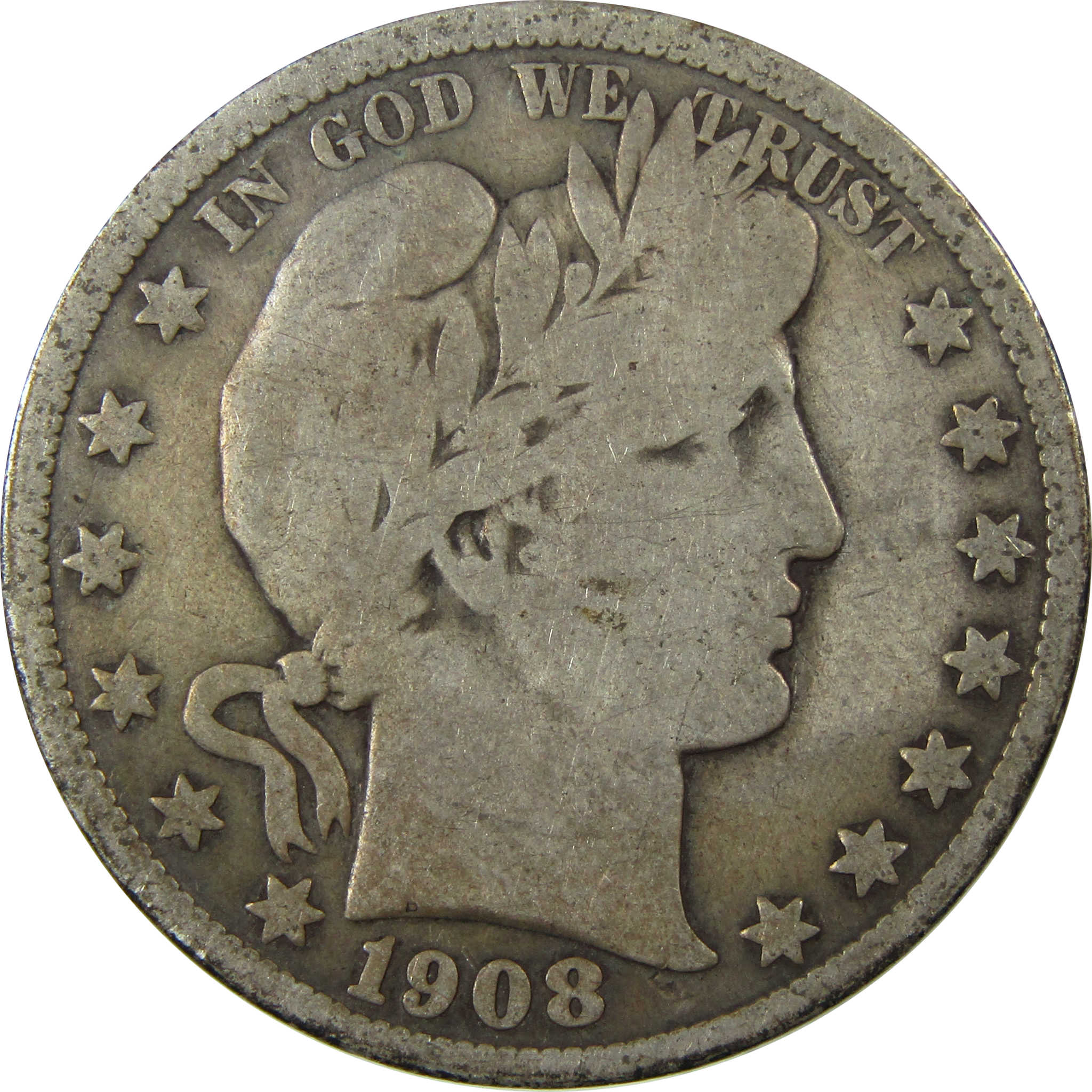 1908 D Barber Silver Half Dollar G Good Details 50c Coin SKU:I25819