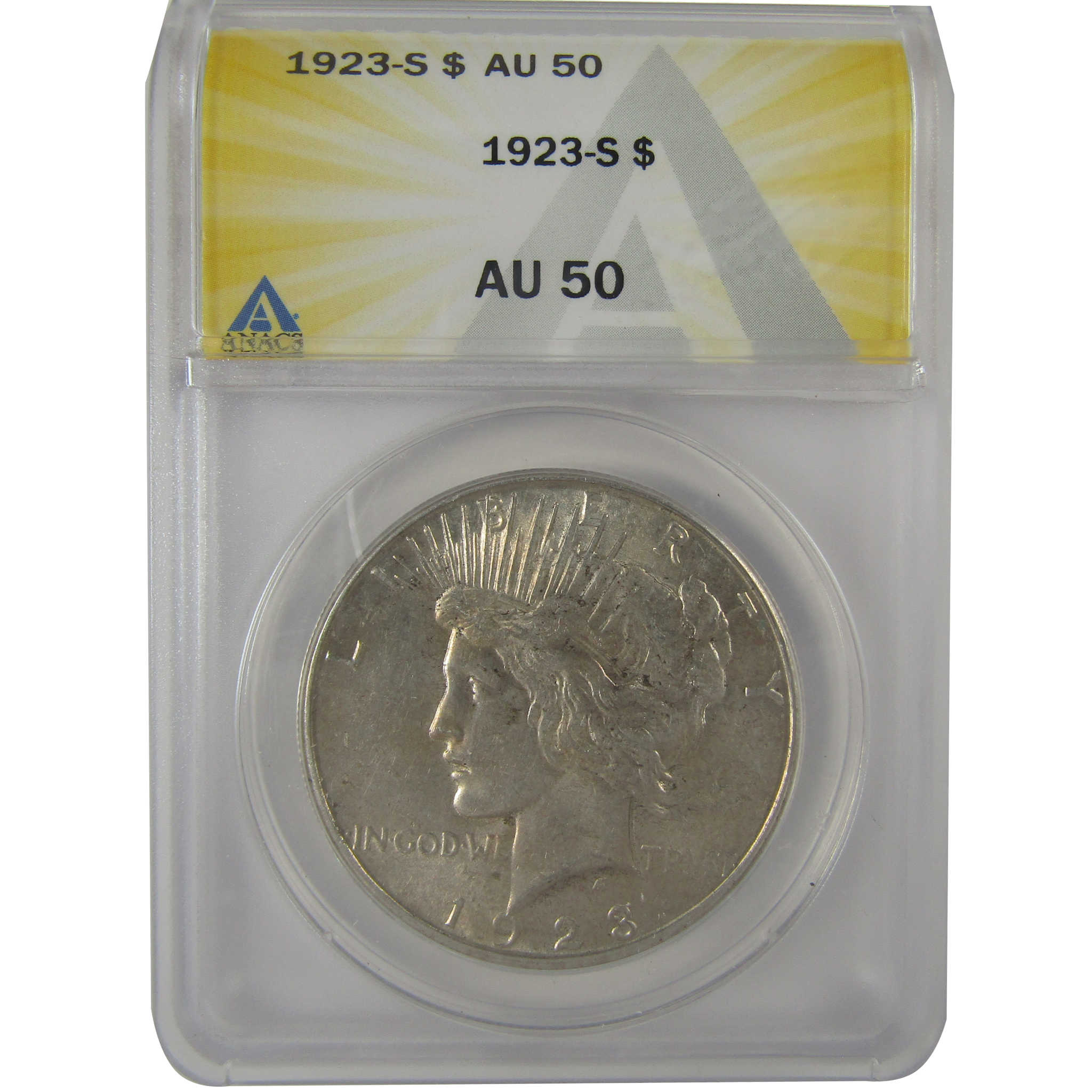 1923 S Peace Dollar AU 50 ANACS Silver $1 Coin SKU:I23057