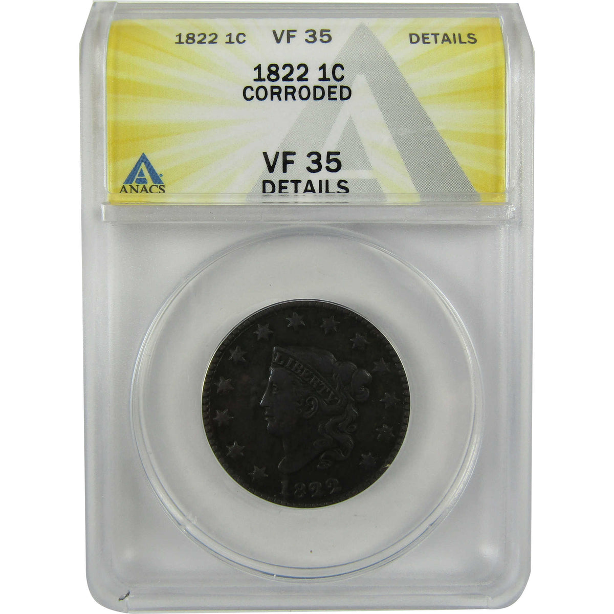 1822 Coronet Head Copper Large Cent VF 35 Details ANACS SKU:I28561
