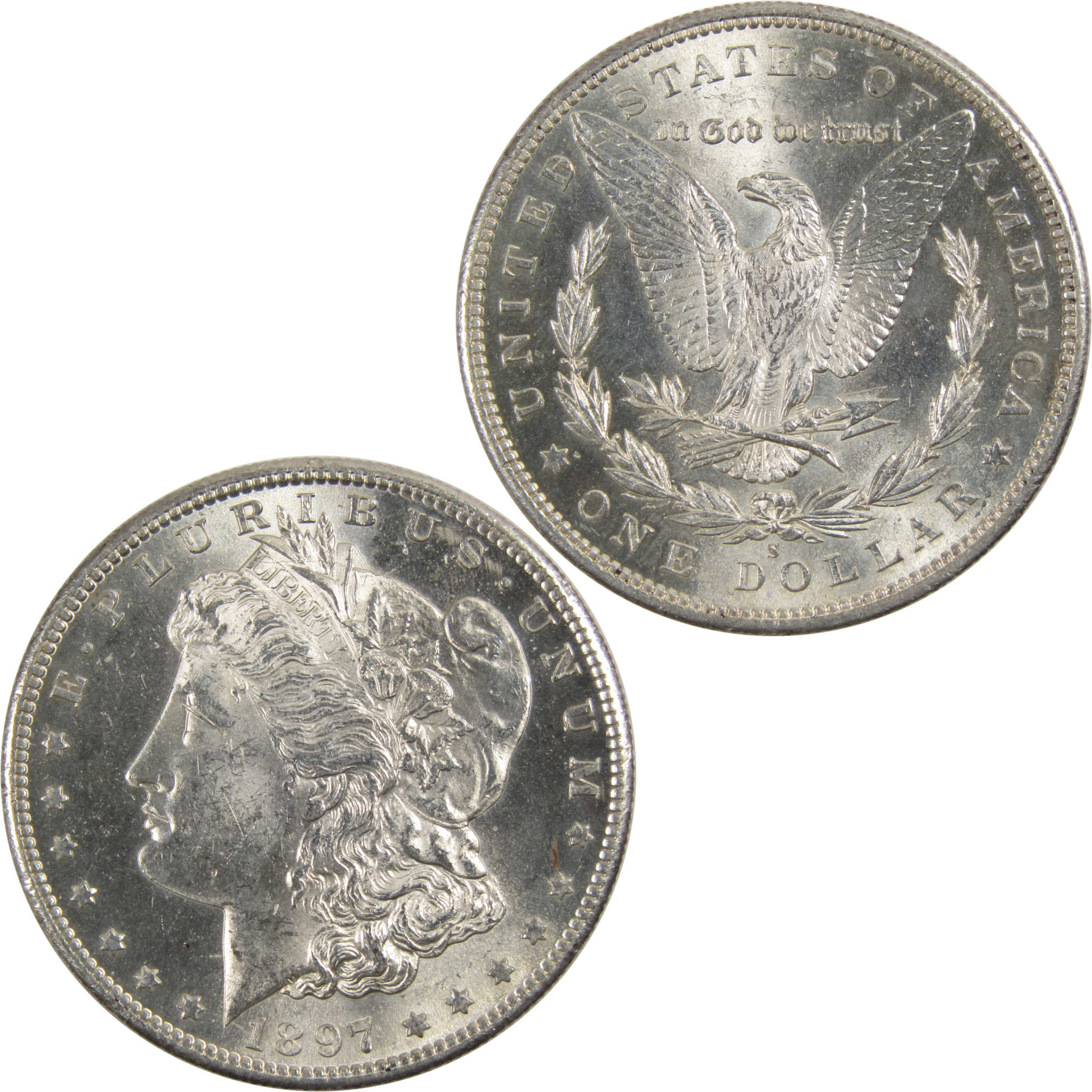 1897 S Morgan Dollar BU Choice Uncirculated 90% Silver $1 Coin SKU:I8124 - Morgan coin - Morgan silver dollar - Morgan silver dollar for sale - Profile Coins &amp; Collectibles