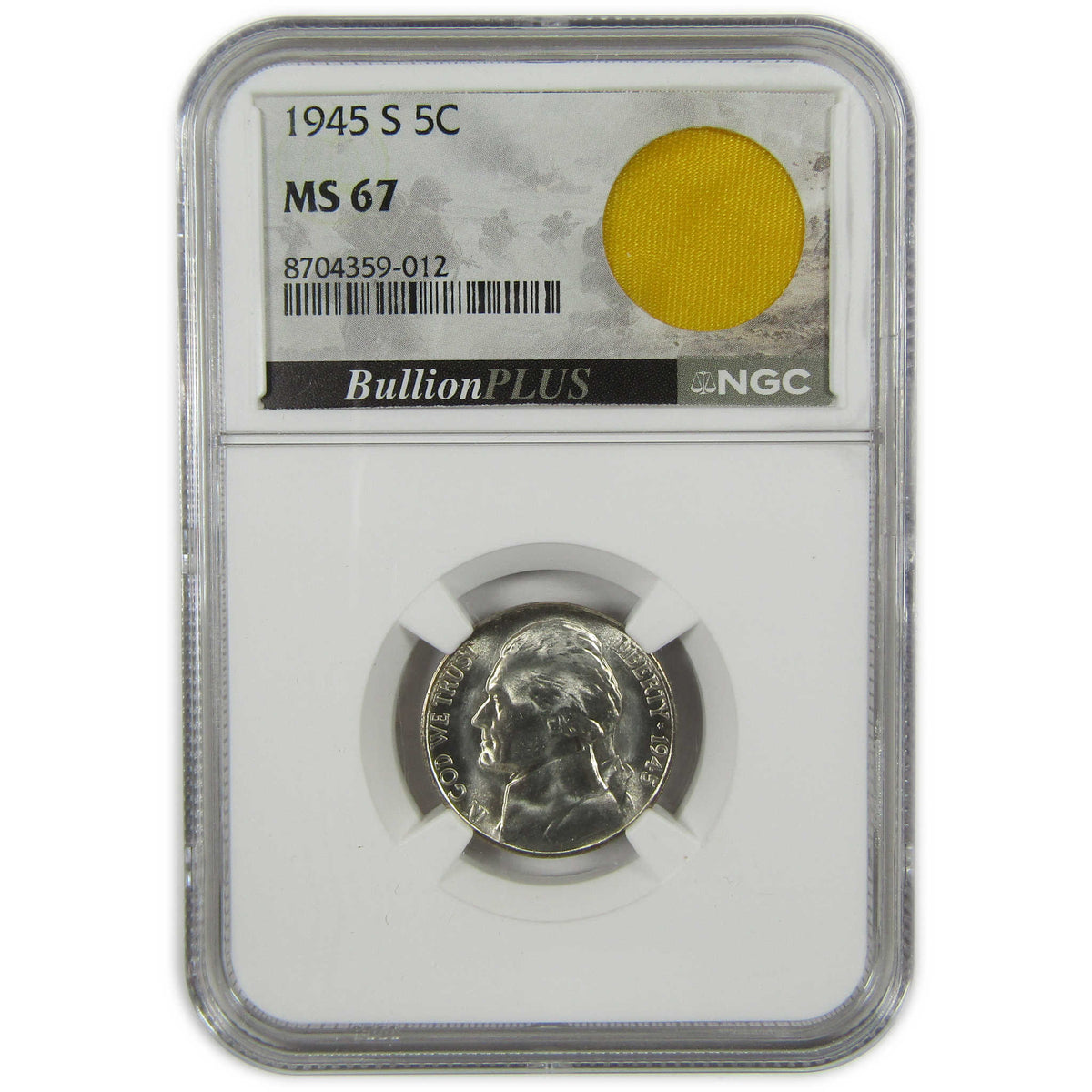 1945 S Jefferson Wartime Silver Nickel MS 67 NGC 5c Coin SKU:I28725