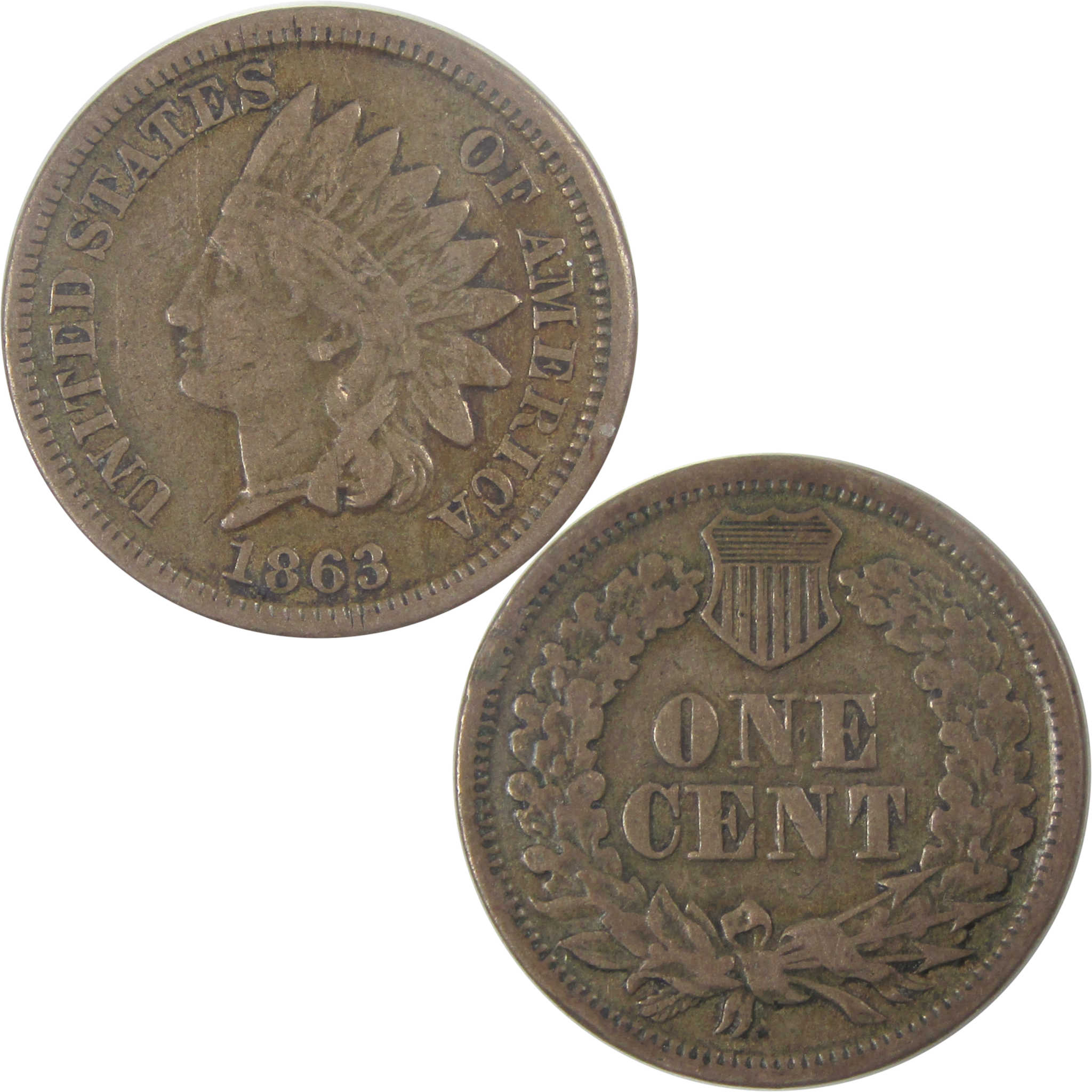 1863 Indian Head Cent F Fine Penny 1c Coin SKU:I16690