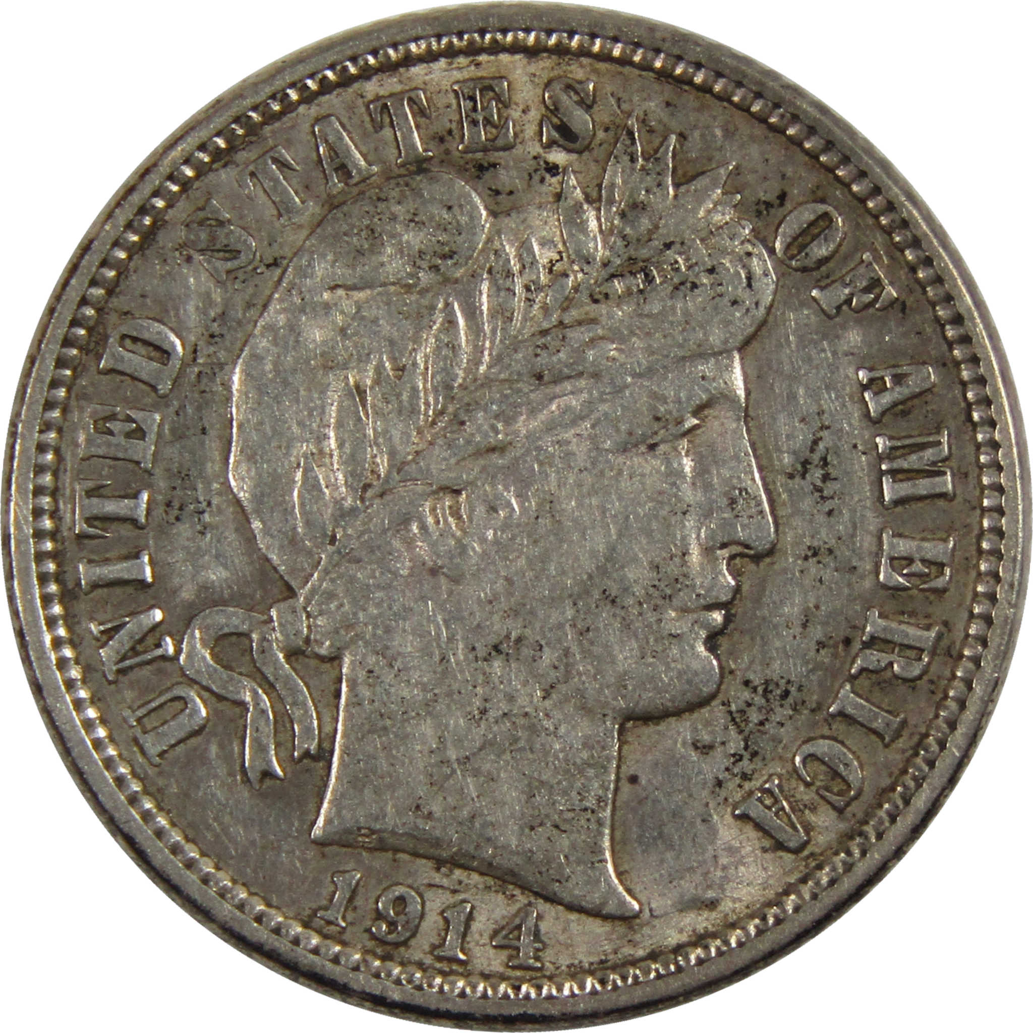1914 D Barber Dime AU About Uncirculated 90% Silver 10c Coin SKU:I8140