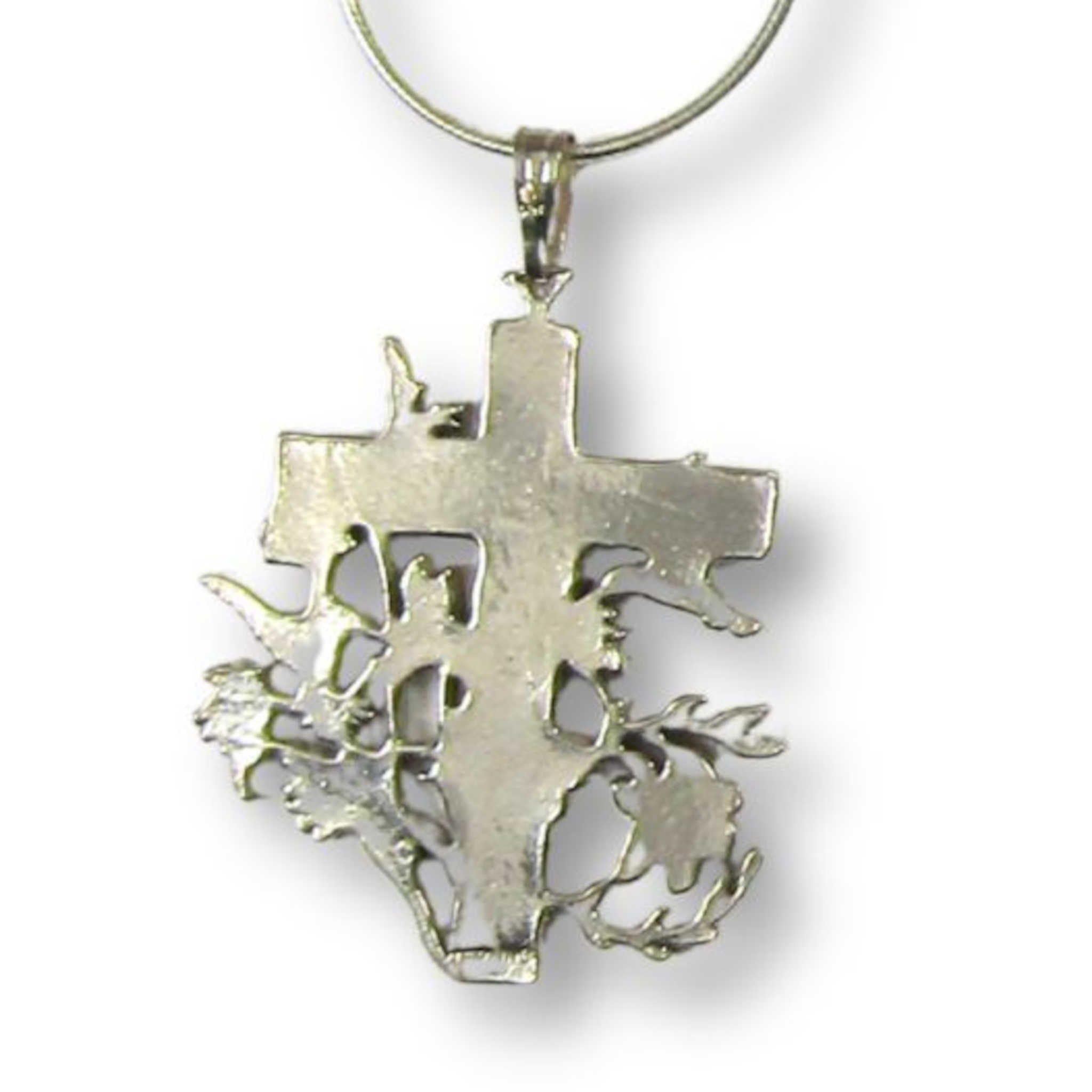Hummingbird and Flowers Sterling Silver Cross Necklace with Chain