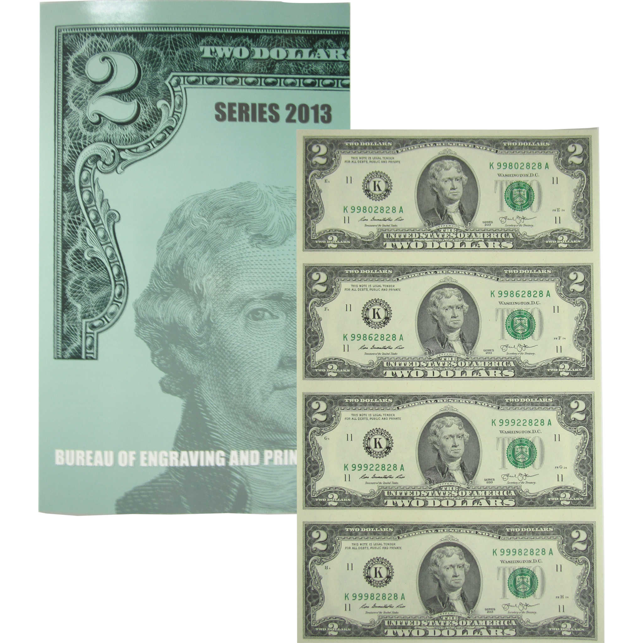 2013 $2 Federal Reserve 4 Note Uncut Sheet CCU OGP SKU:OPC200