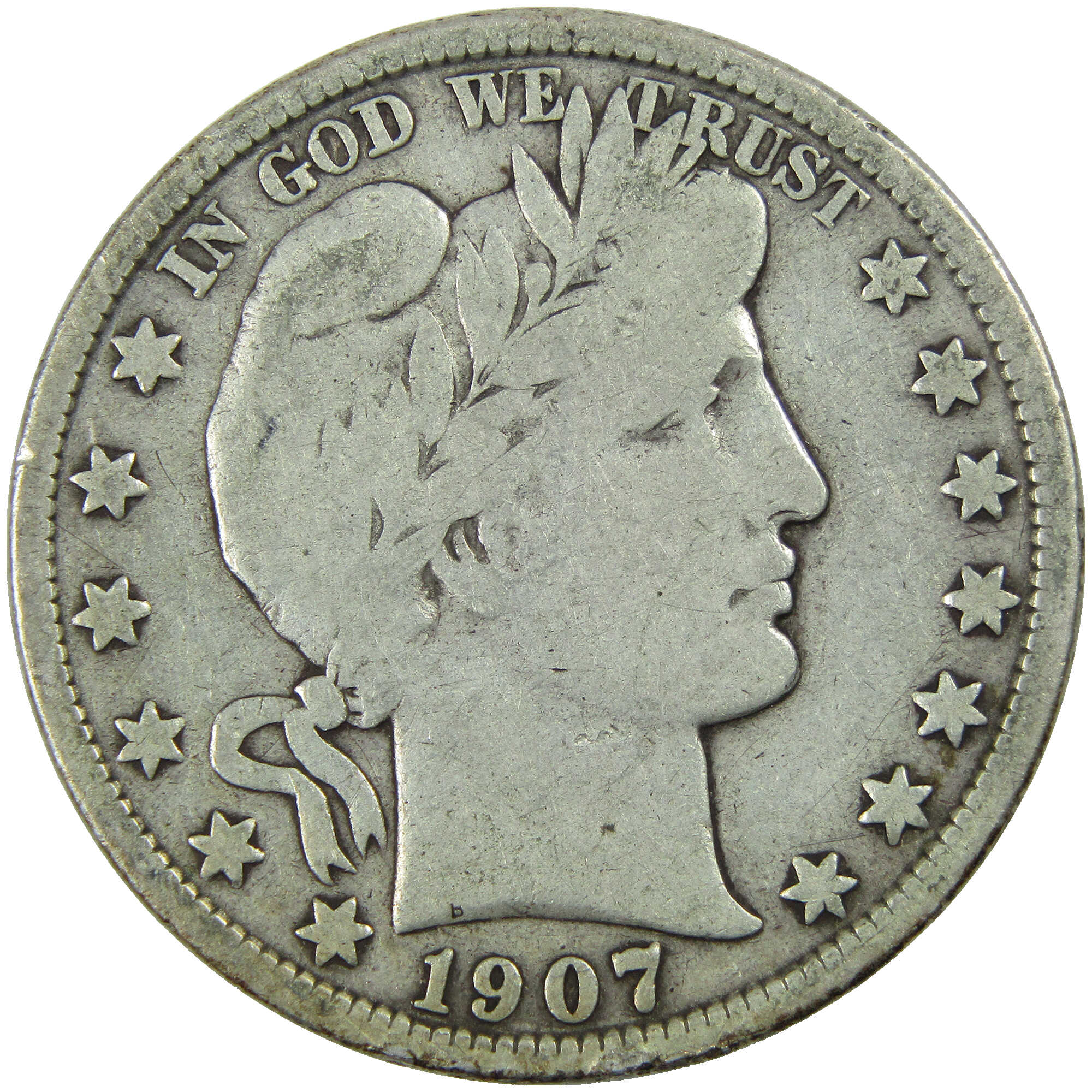 1907 D Barber Half Dollar VG Very Good Silver 50c Coin SKU:I12779