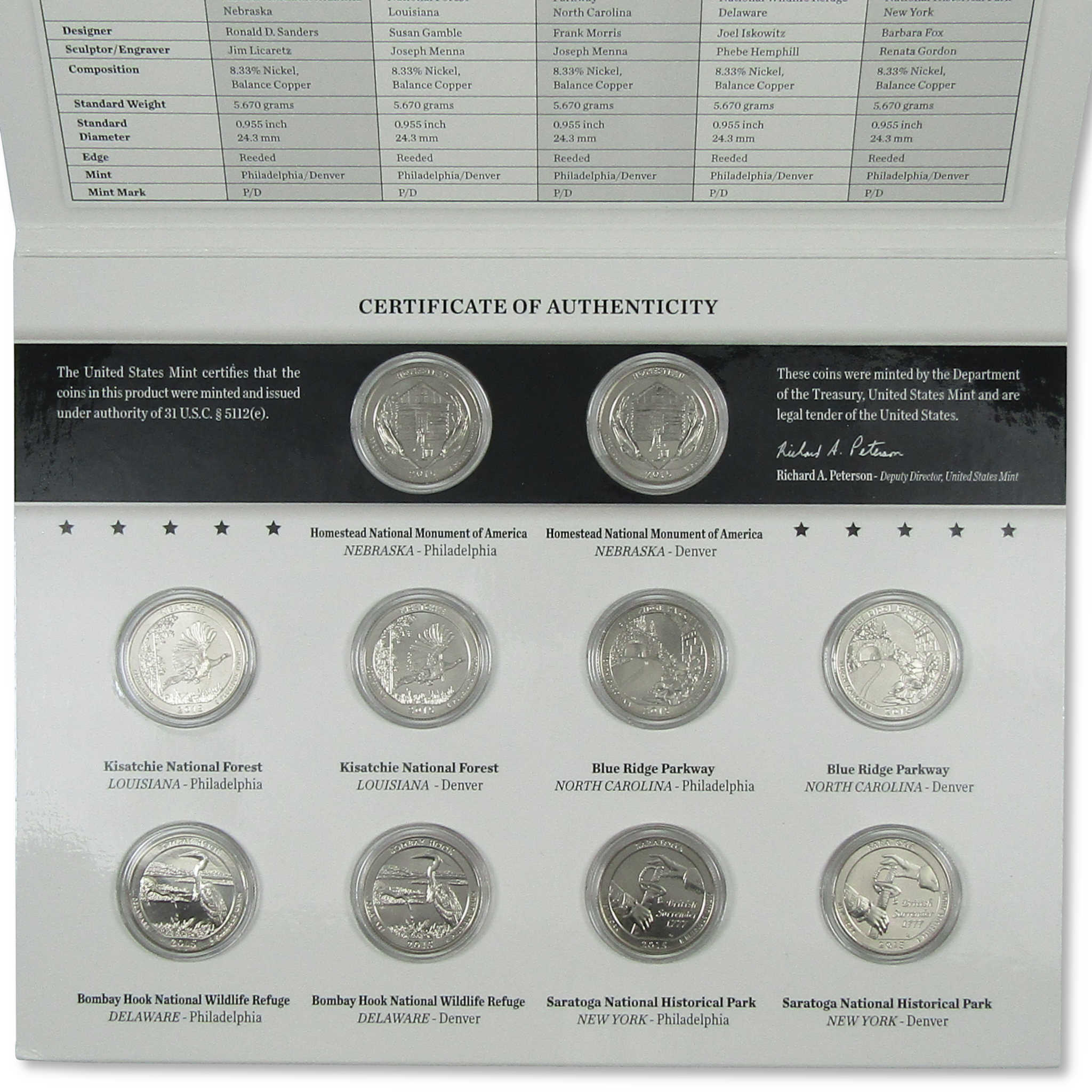 2015 America the Beautiful Quarters Uncirculated Coin Set SKU:CPC8523