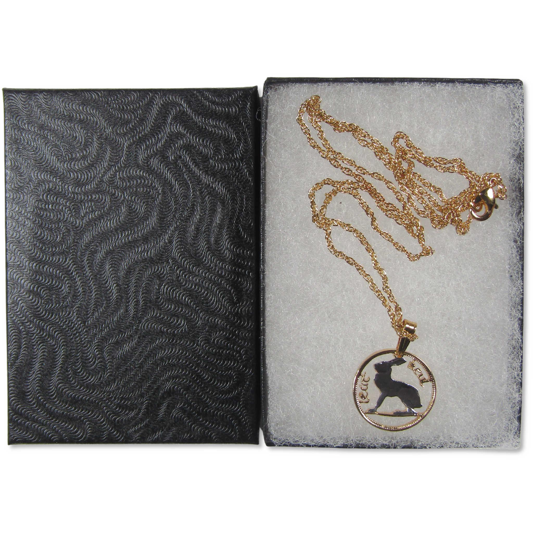 Irish Rabbit Cut Coin Necklace with Chain and Gift Box