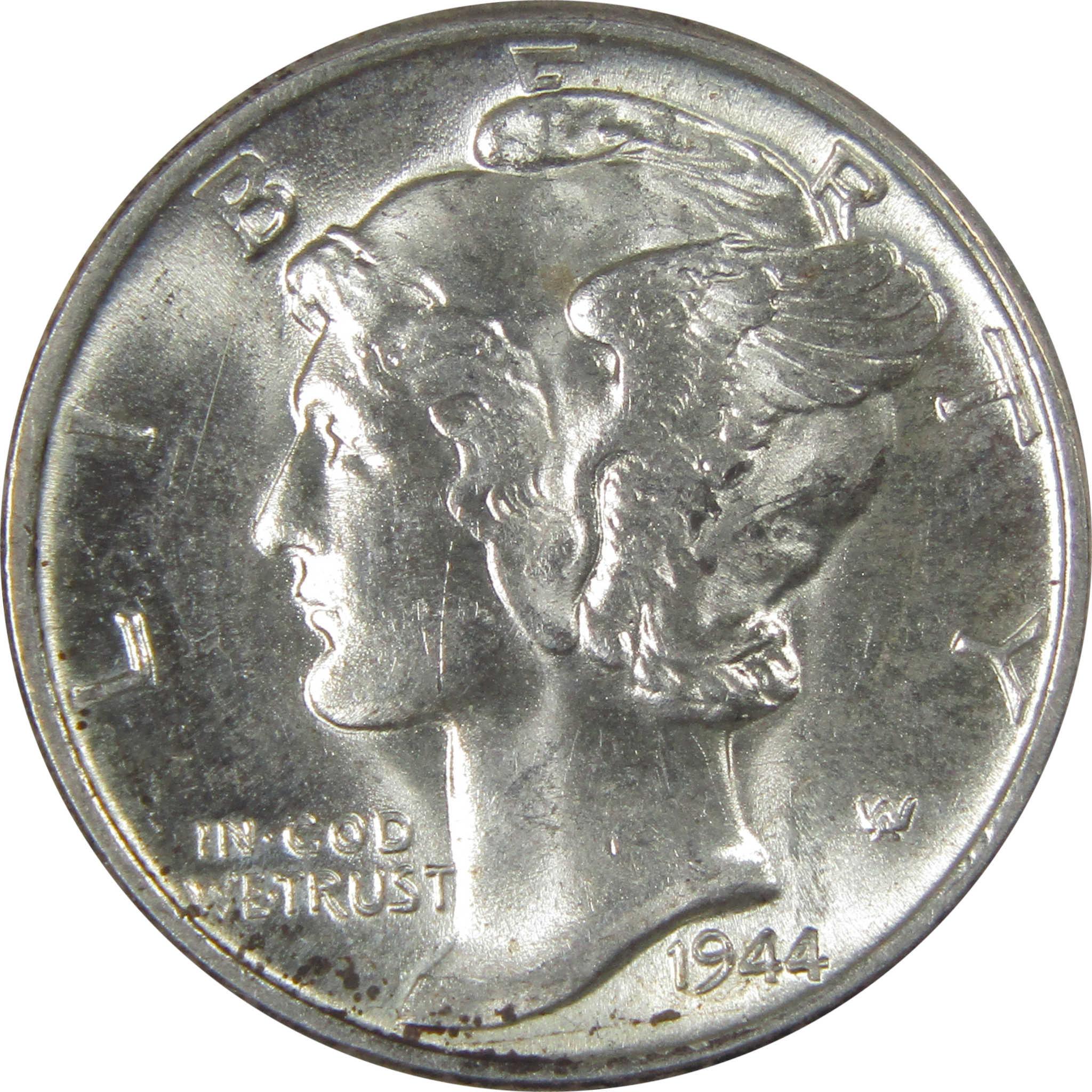 1944 Mercury Silver Dime Uncirculated Toned Reverse SKU:I24014