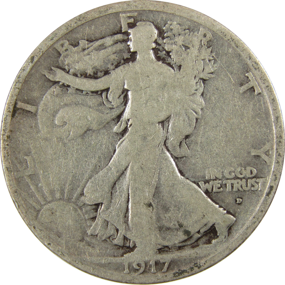 1917 D Obverse Liberty Walking Silver 50c VG Very Good SKU:I29036