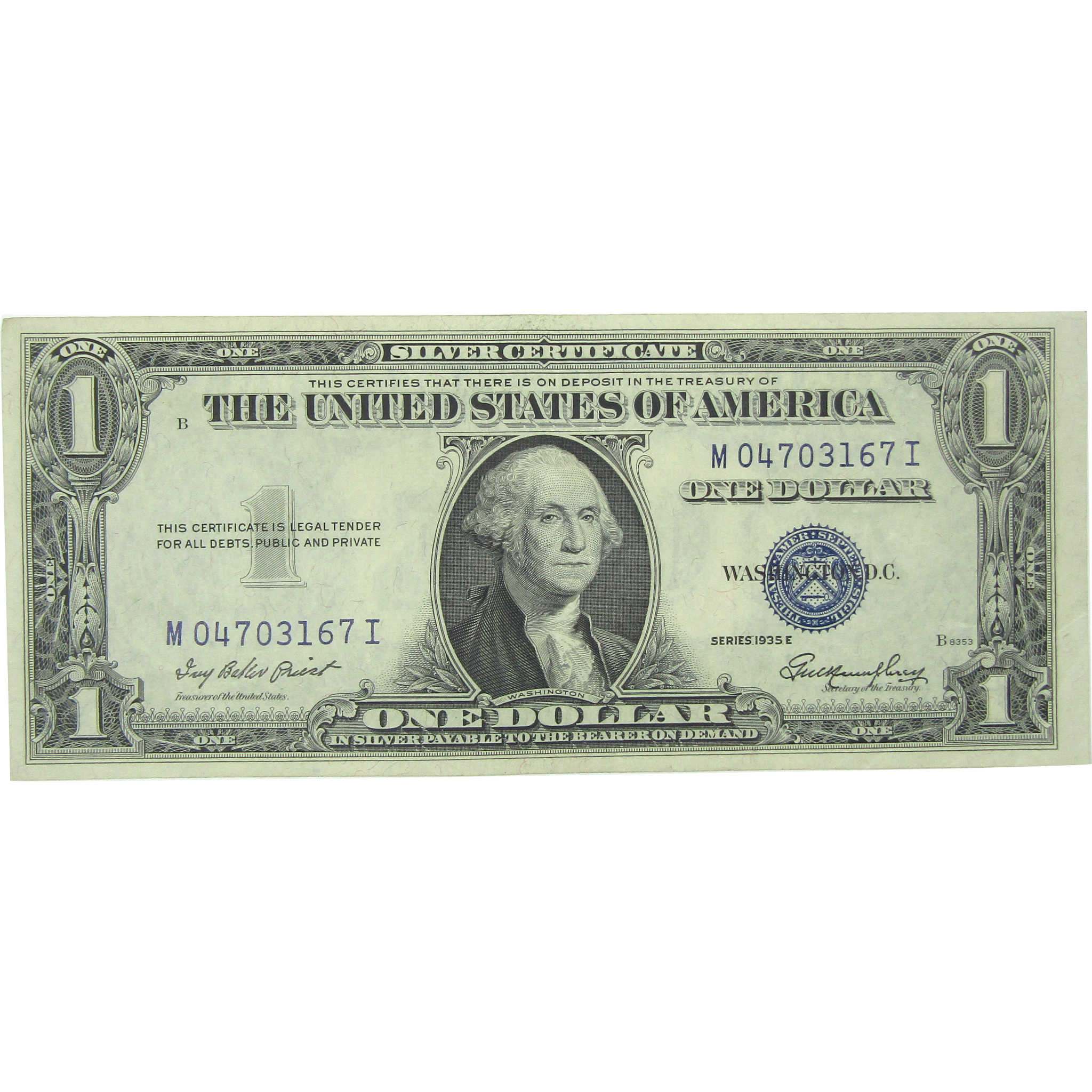 1935 E $1 Small Size Silver Certificate VF Very Fine Currency