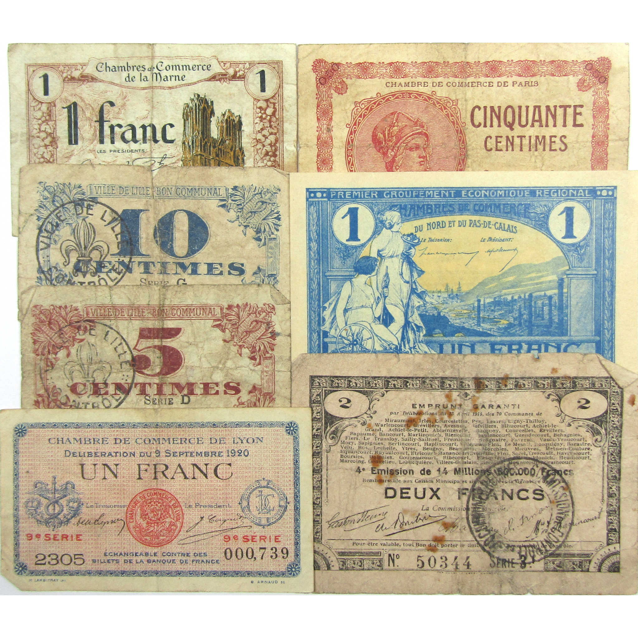 World War I Era France Paper Money Currency 14 Piece Lot SKU:IPC5227