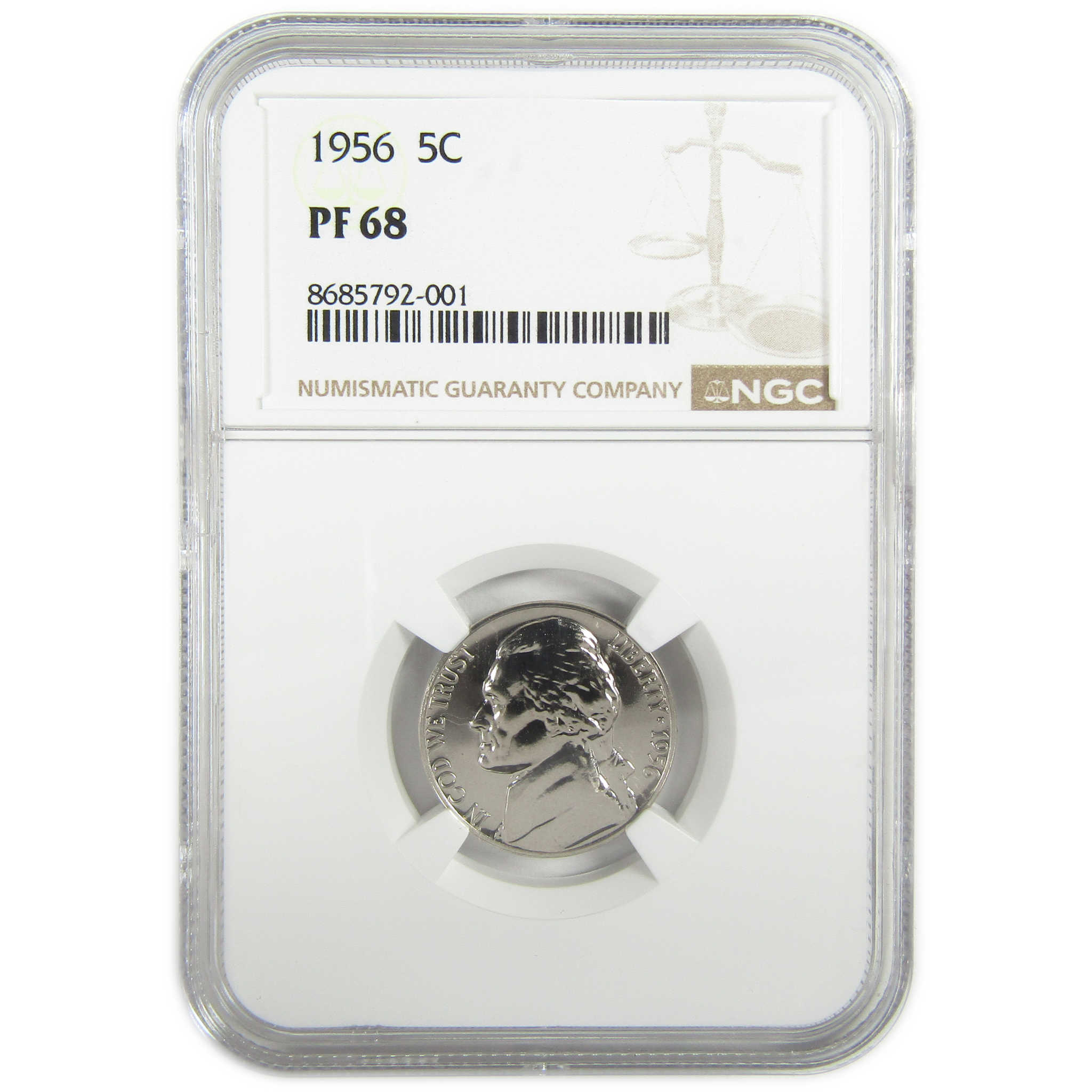 1956 Jefferson Nickel PF 68 NGC Proof 5c Coin Collectible SKU:I27372