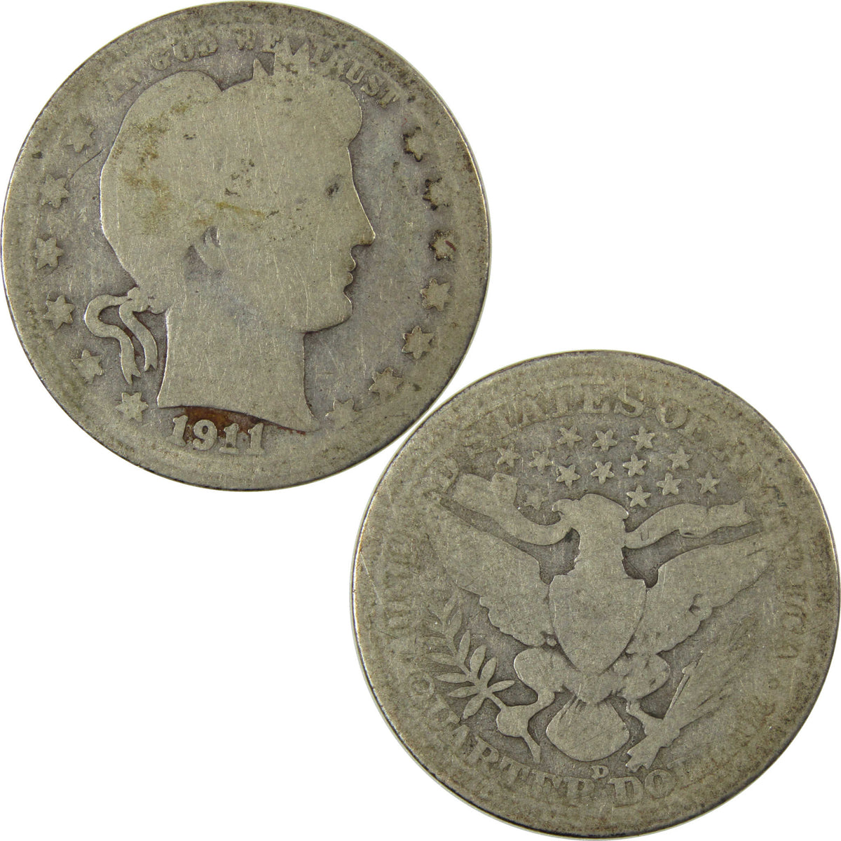 1911 D Barber Silver Quarter AG About Good Details 25c Coin SKU:I28526