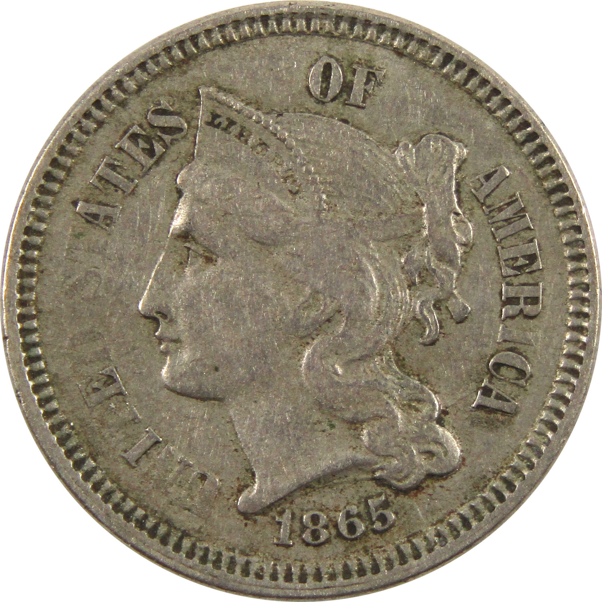 1865 Nickel Three Cent Piece XF EF Extremely Fine 3c Coin SKU:I11163