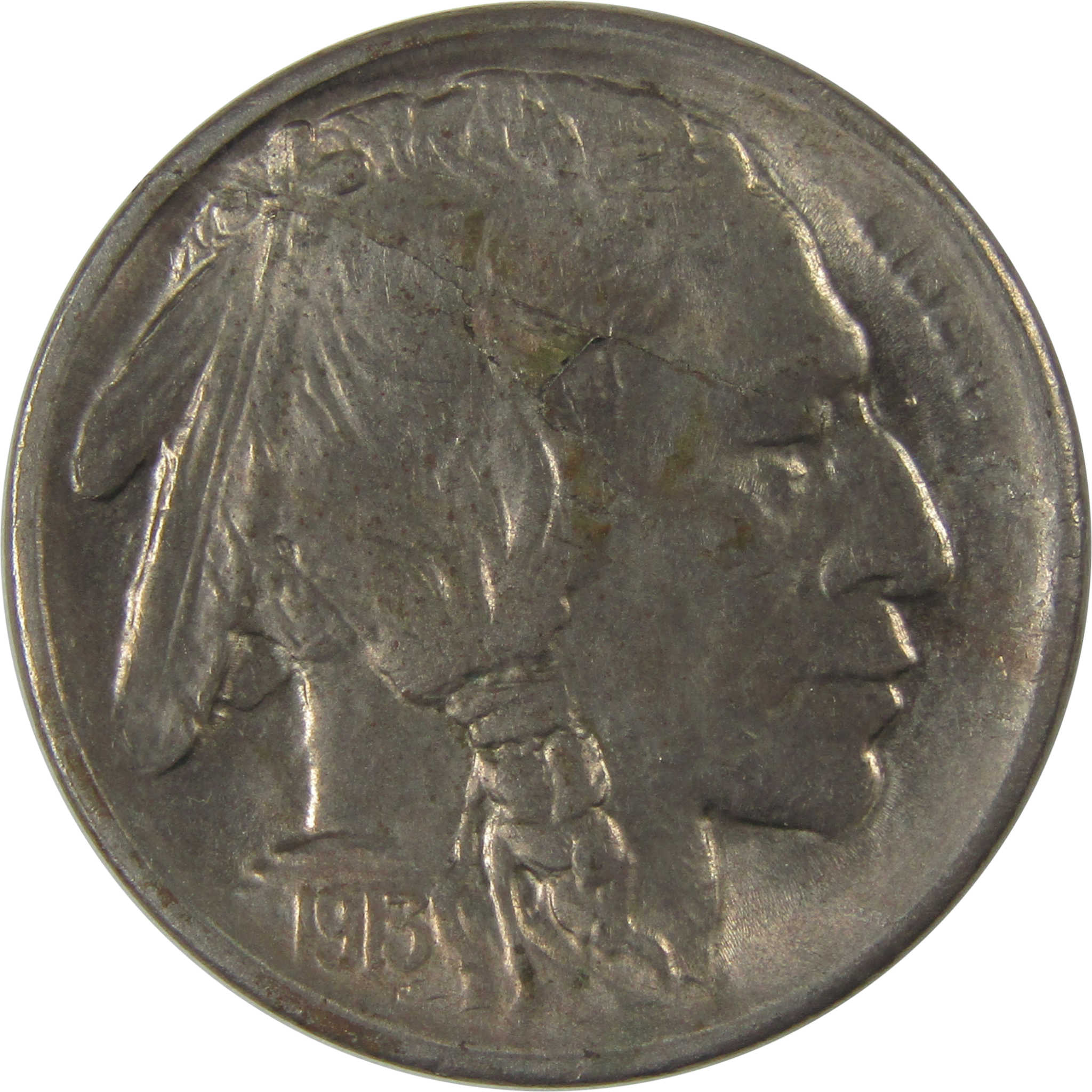 1913 S Type 1 Buffalo Nickel CHAU Obverse Lamination Error SKU:I21029