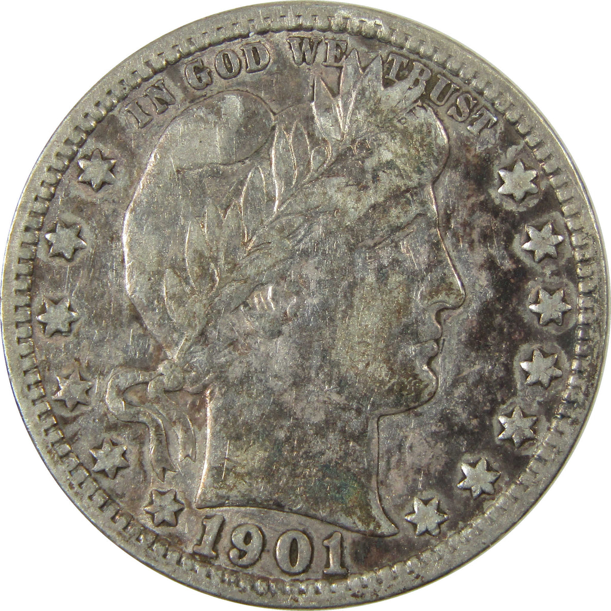 1901 Barber Silver Quarter XF EF Extremely Fine Details SKU:I28531