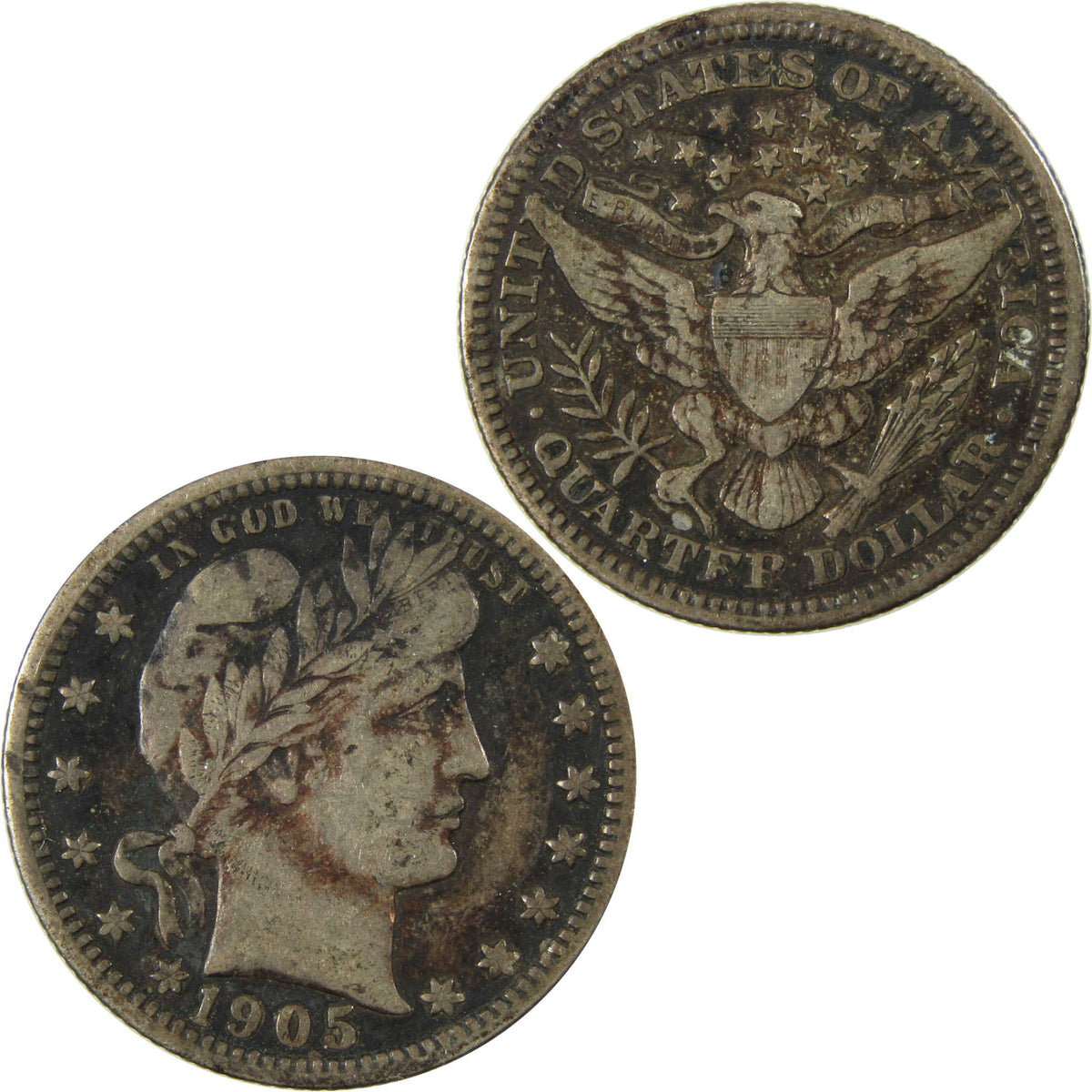 1905 Barber Silver Quarter VF Very Fine 25c Coin SKU:I28527