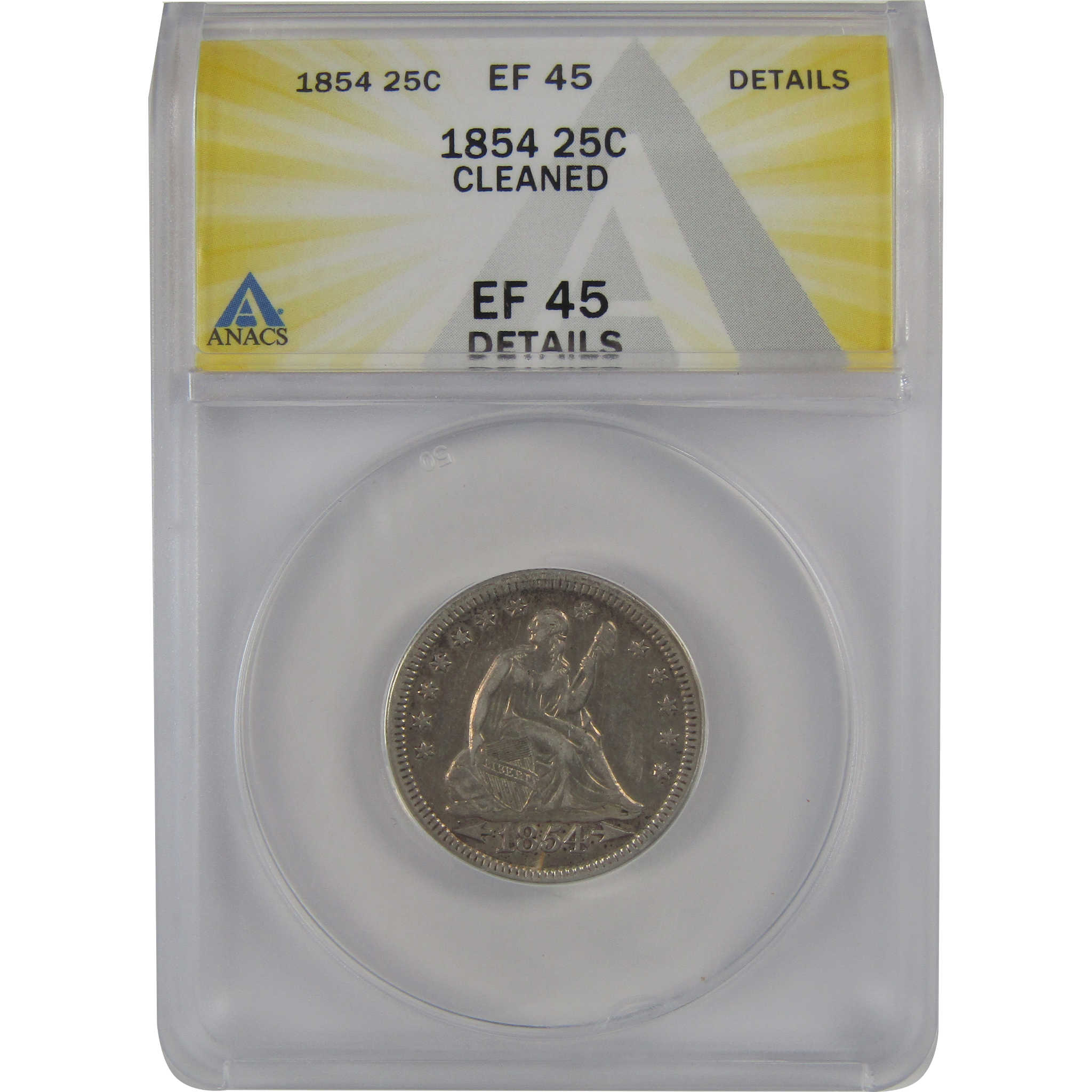 1854 Seated Liberty Quarter EF 45 Details ANACS Silver SKU:CP167