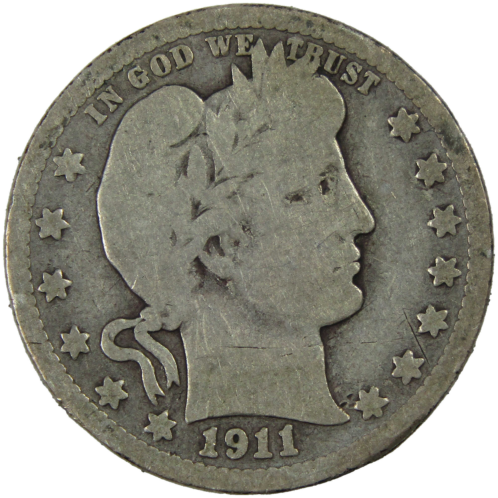 1911 D Barber Quarter G Good Silver 25c Coin SKU:I12738