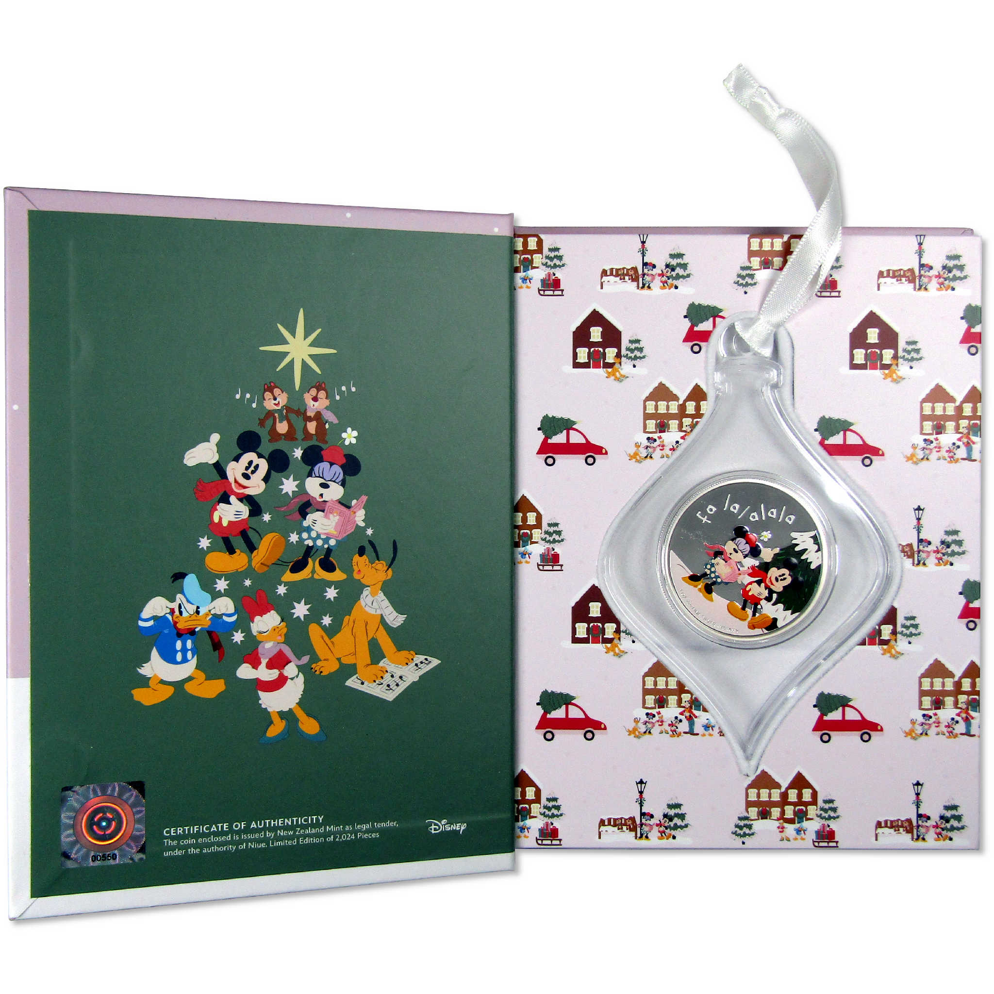 Merry Christmas Mickey & Minnie Mouse Silver Coin Ornament 2024 Niue
