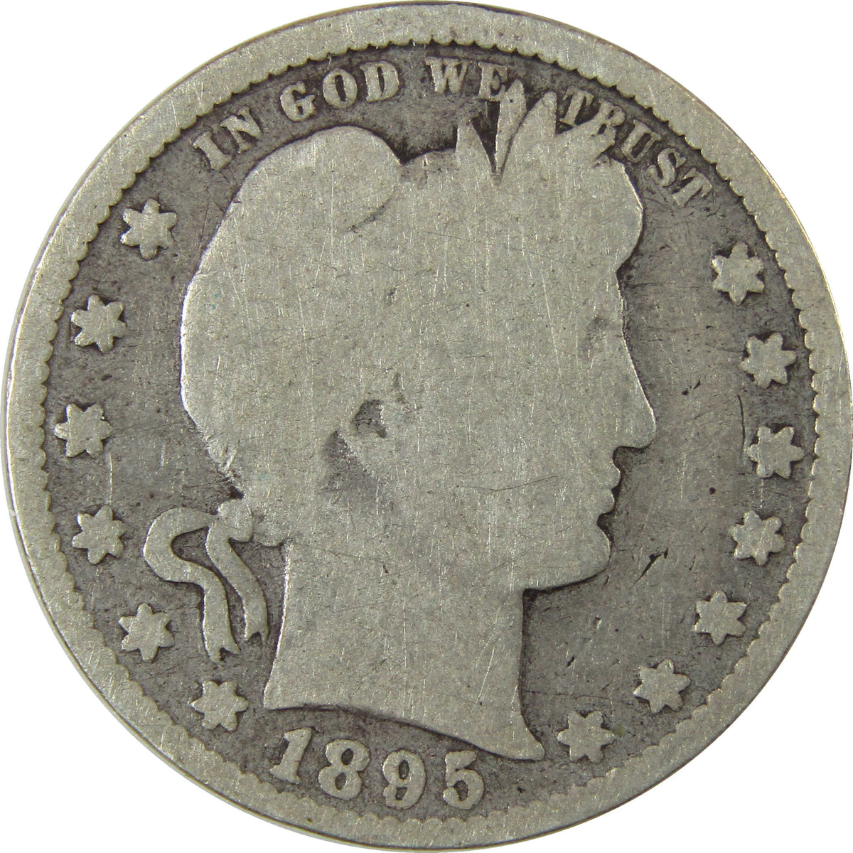 1895 Barber Silver Quarter G Good 25c Coin Collectible SKU:I28539