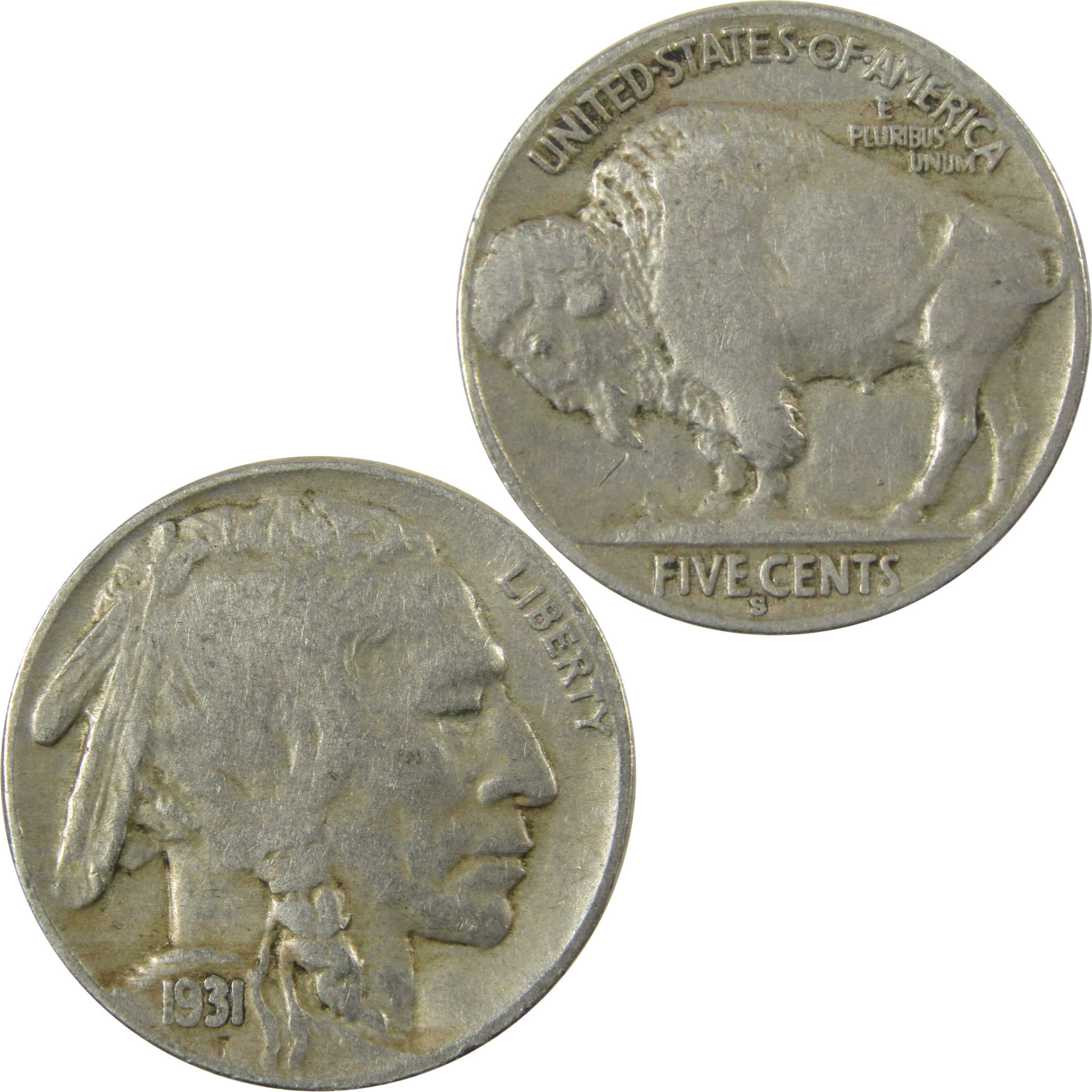 1931 S Indian Head Buffalo Nickel F Fine 5c Coin SKU:I28138